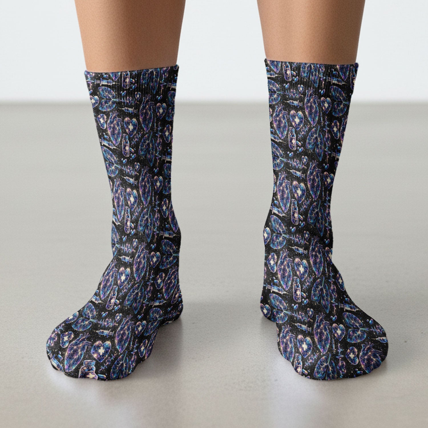 Galaxy Anatomical Heart Lung Syringe Print Socks, Breathable Fabrics Medical Uniform