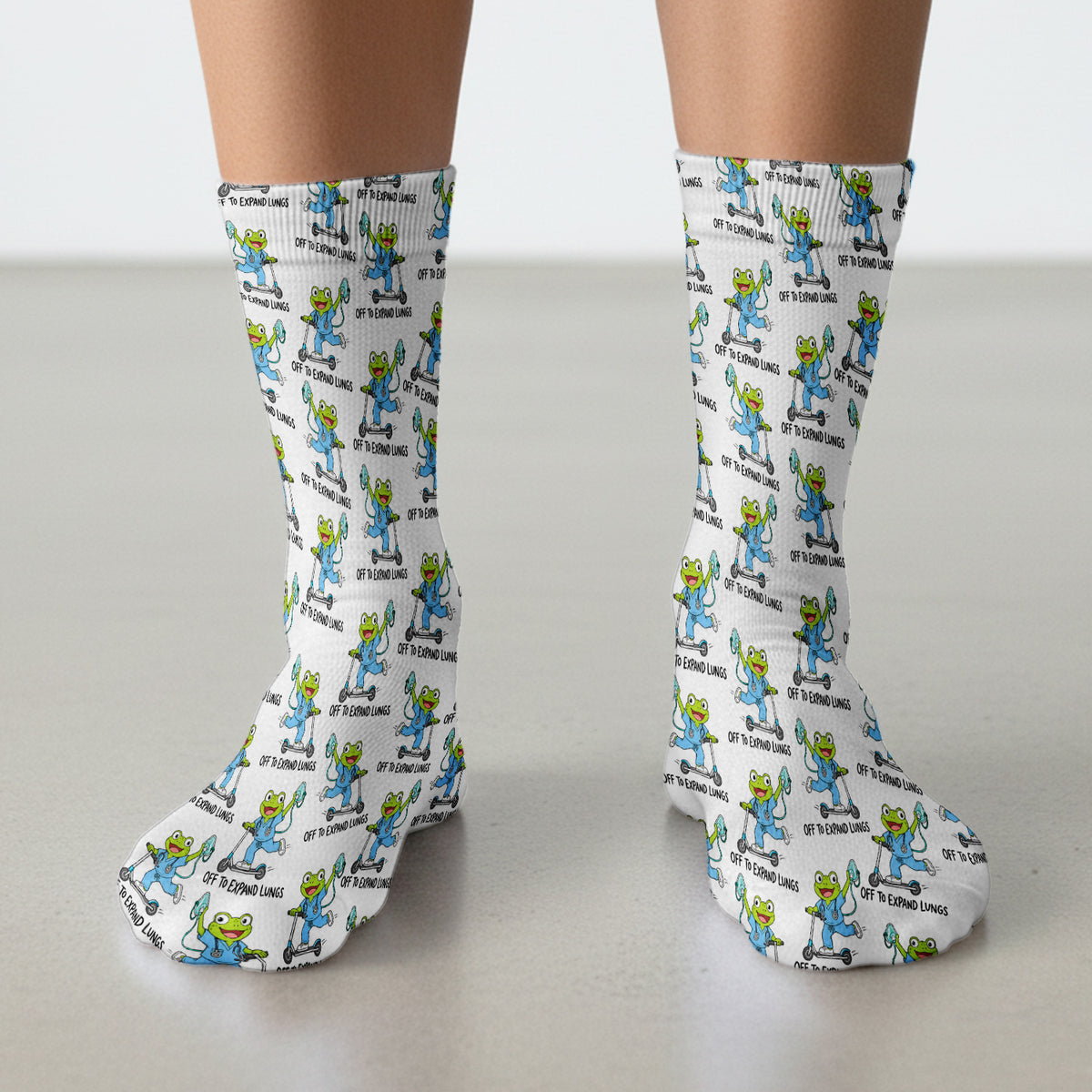 Off To Expand Lungs Frog Pattern Socks, Adult Socks for Men and Women