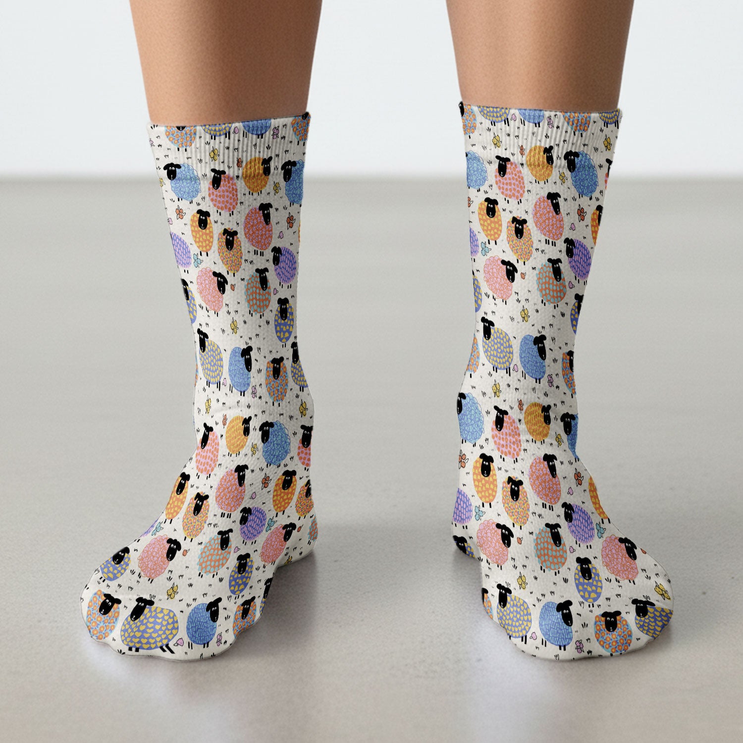 Adorable Colorful Sheep Pattern Socks, Adult Socks for Men and Women