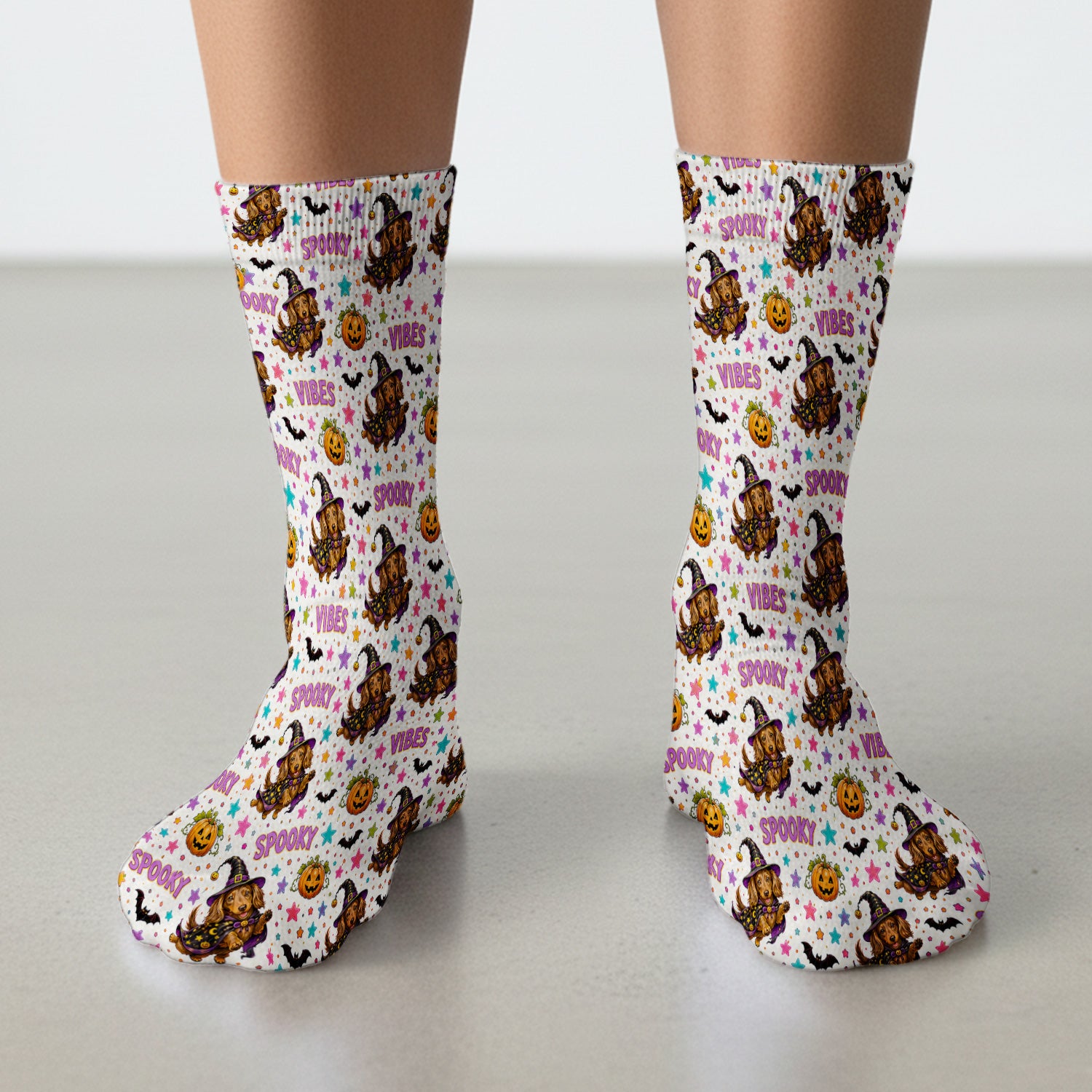 Spooky Dachshund Vibes Print Socks, Adult Socks for Men and Women