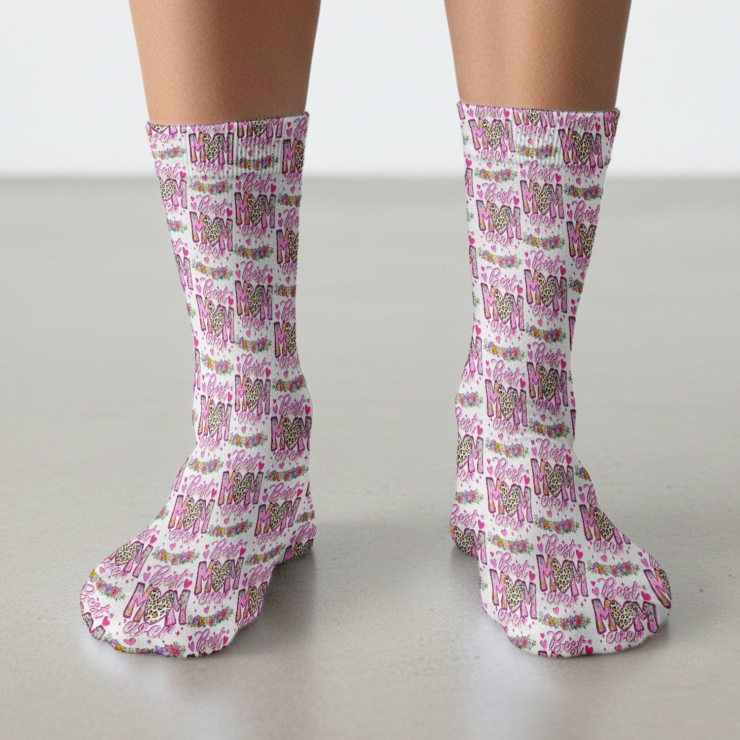 Best Mom Ever Leopard Heart Floral Pattern Socks, Breathable Fabrics Medical Uniform