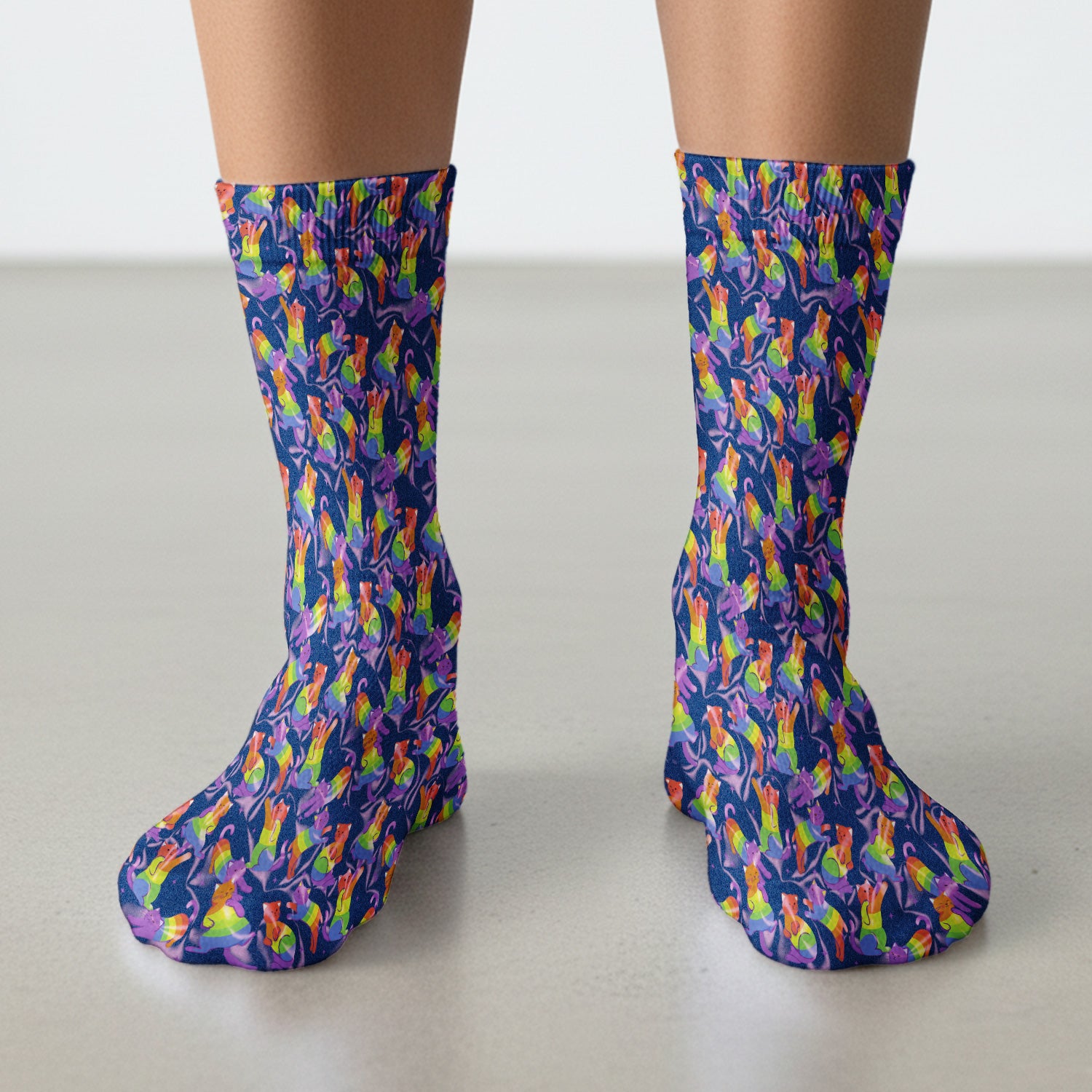 Rainbow Pride Cat Pattern Socks, Adult Socks for Men and Women