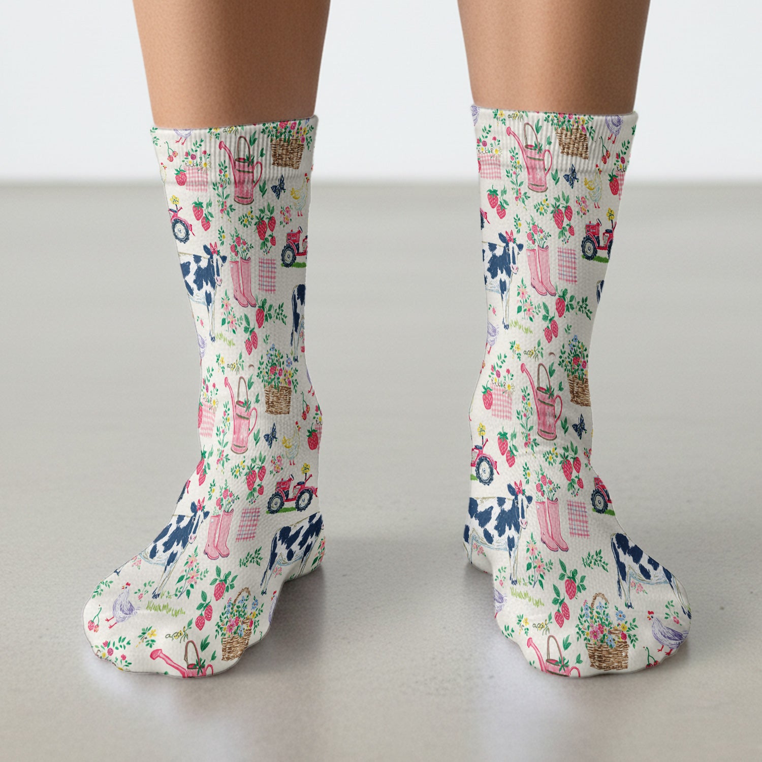 Strawberry Cow Country Style Socks, Adult Socks for Men and Women
