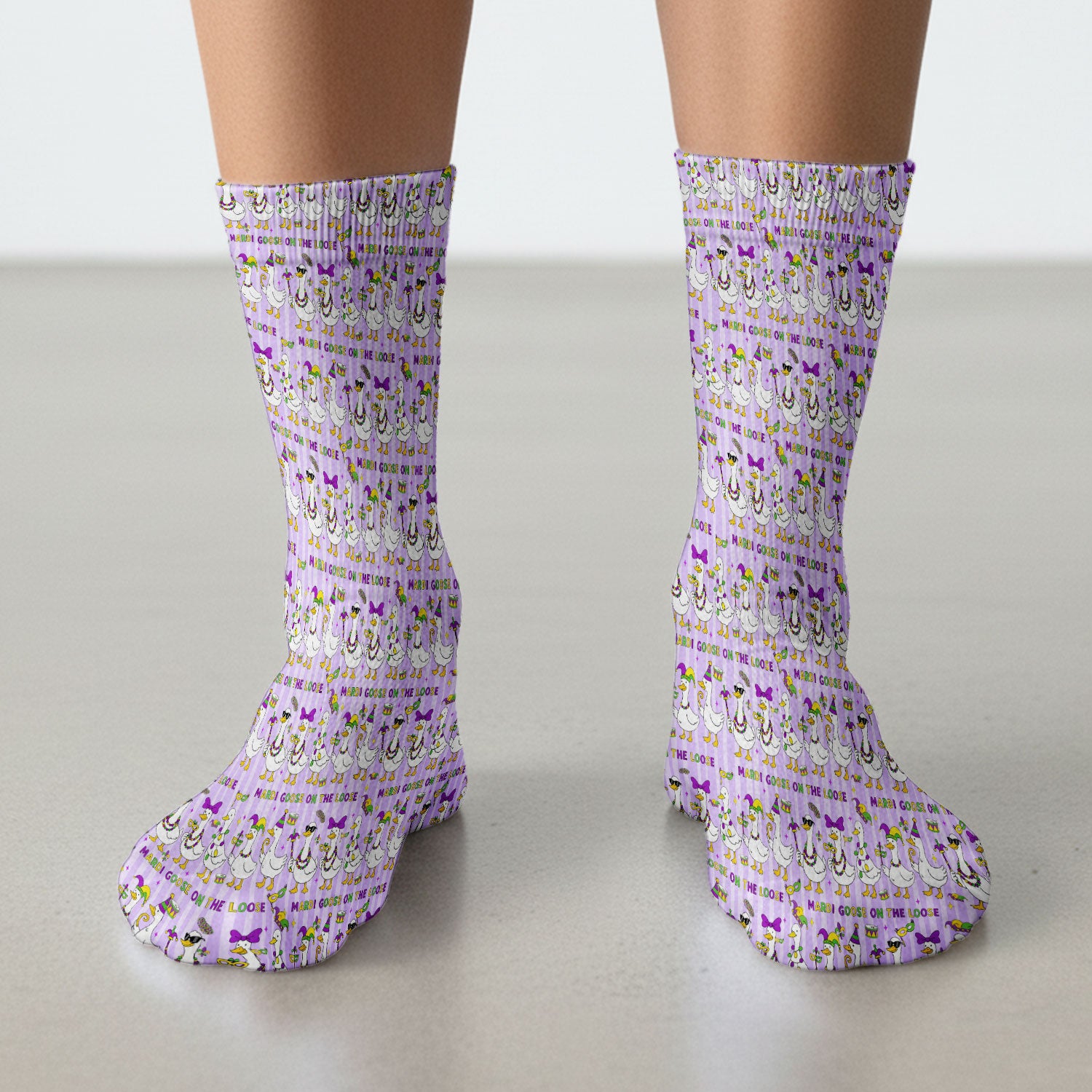 Mardi Gras Goose Nurse Scrub Socks, Funny Carnival Medical Pattern Nurse Sock, Breathable Fabrics Nursing Uniform