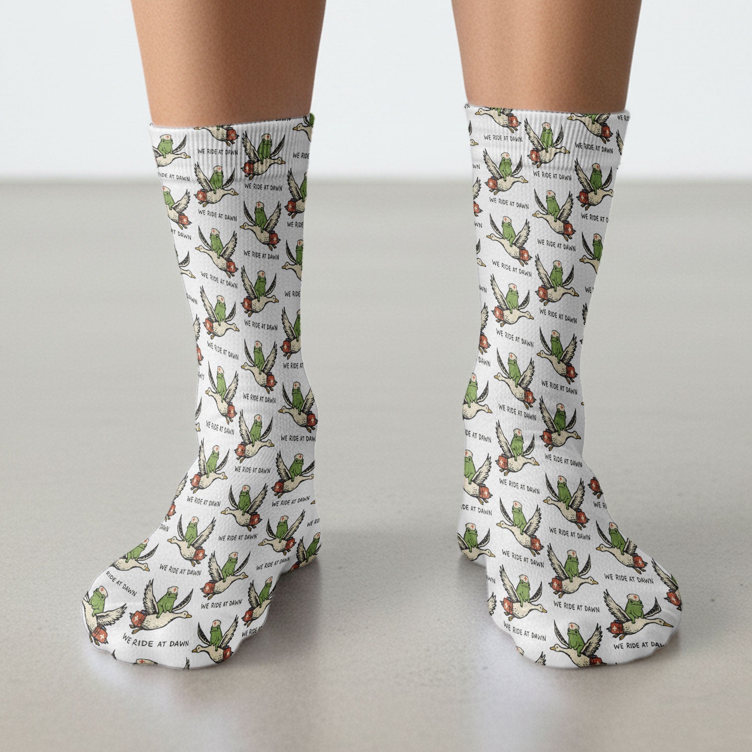 Funny Frog Riding Goose Nurse Pattern Socks, Breathable Fabrics Medical Uniform