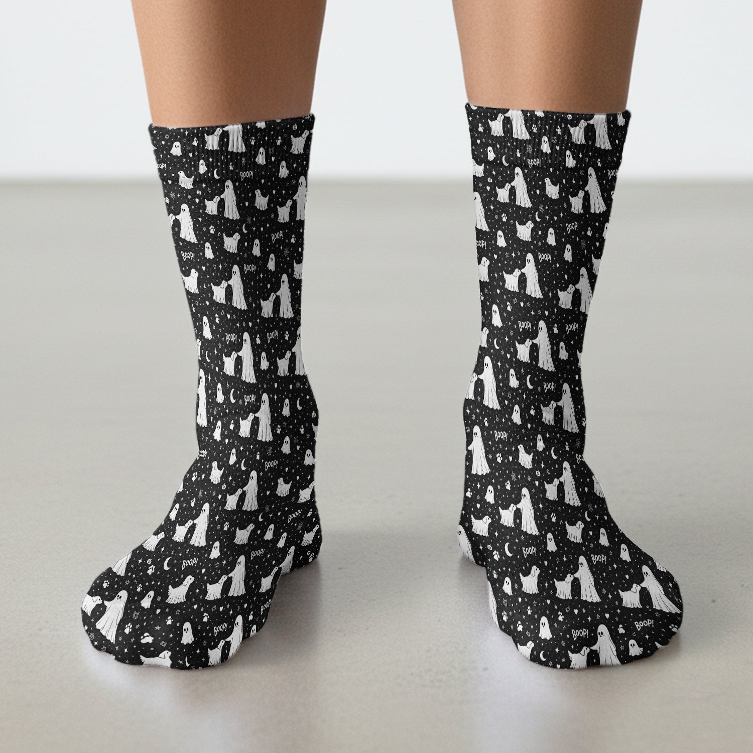 Halloween Ghost Boop Dog Pattern Socks, Adult Socks for Men and Women