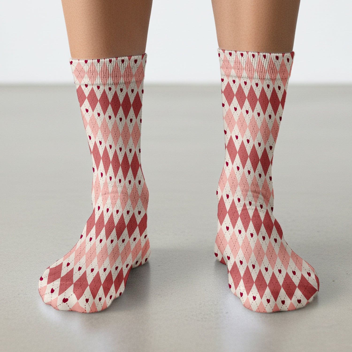 Red Argyle Plaid Pattern Socks, Adult Socks for Men and Women