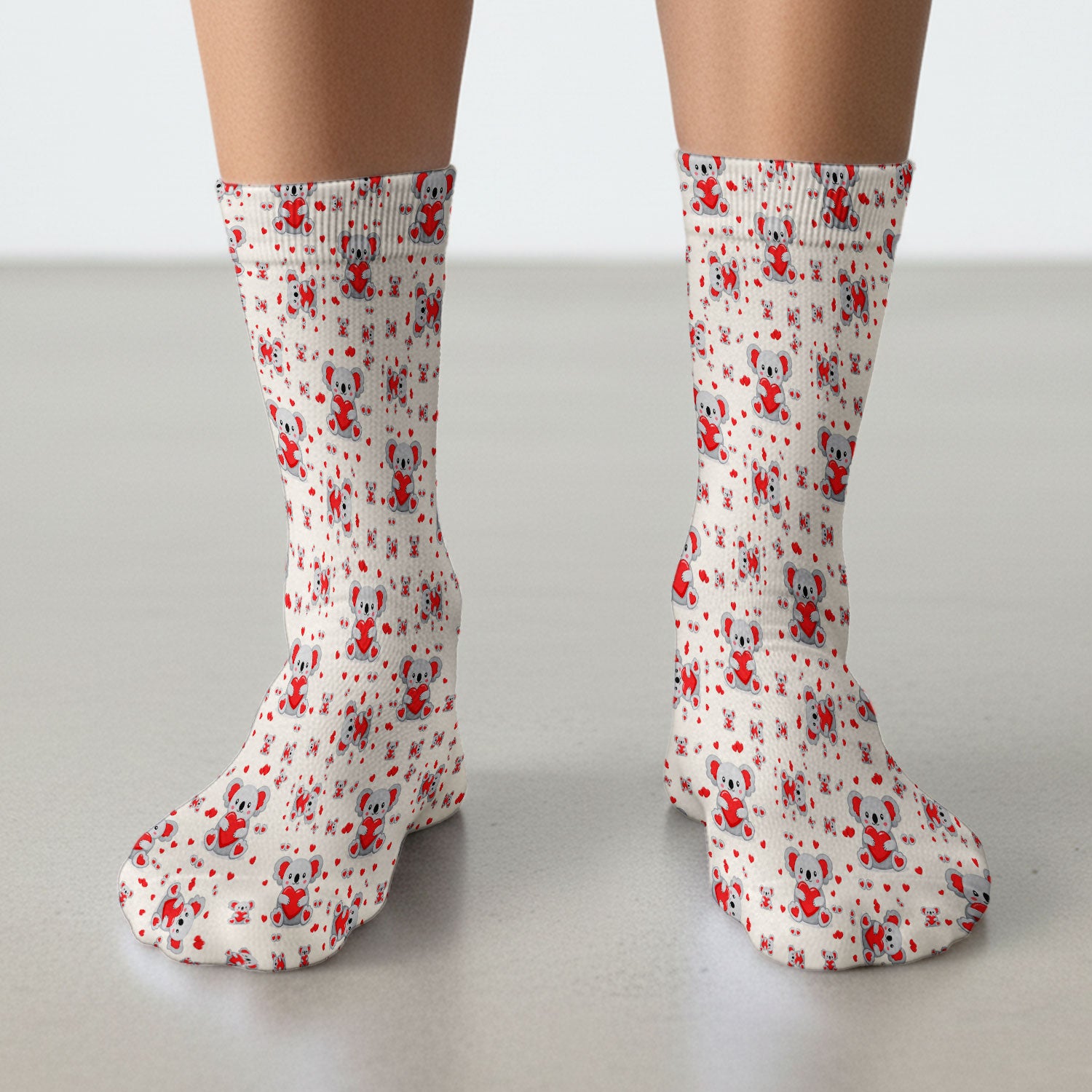 Valentine Cute Koala Heart Pattern Socks, Socks for Nurse Doctor