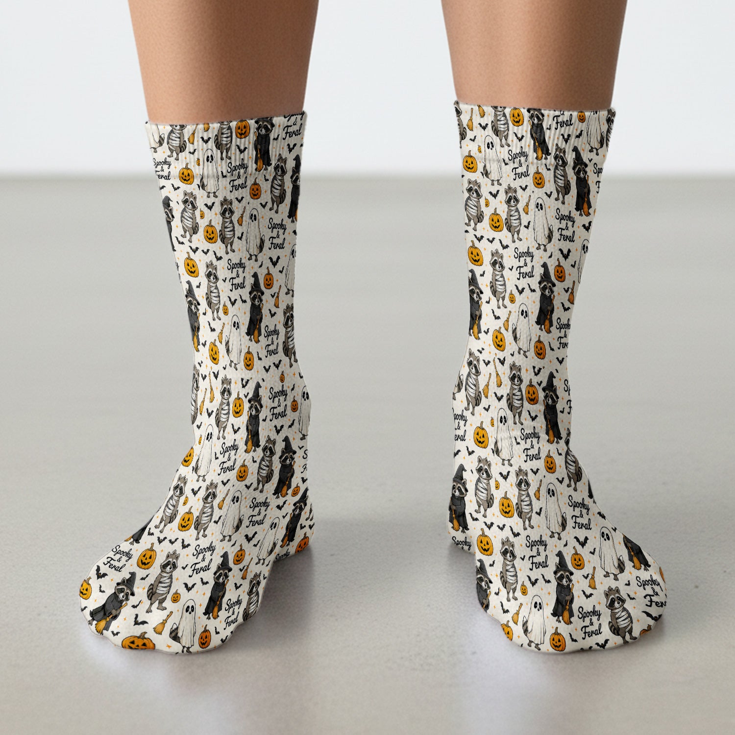 Spooky And Feral Halloween Raccoon Socks, Adult Socks for Men and Women