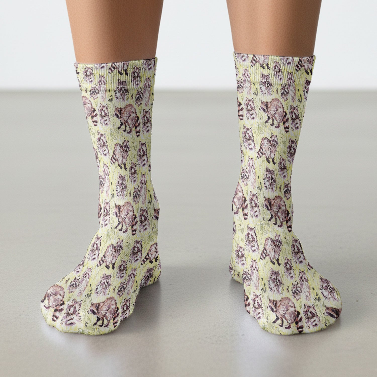 Cute Woodland Raccoon Forest Animal Pattern Socks, Adult Socks for Men and Women