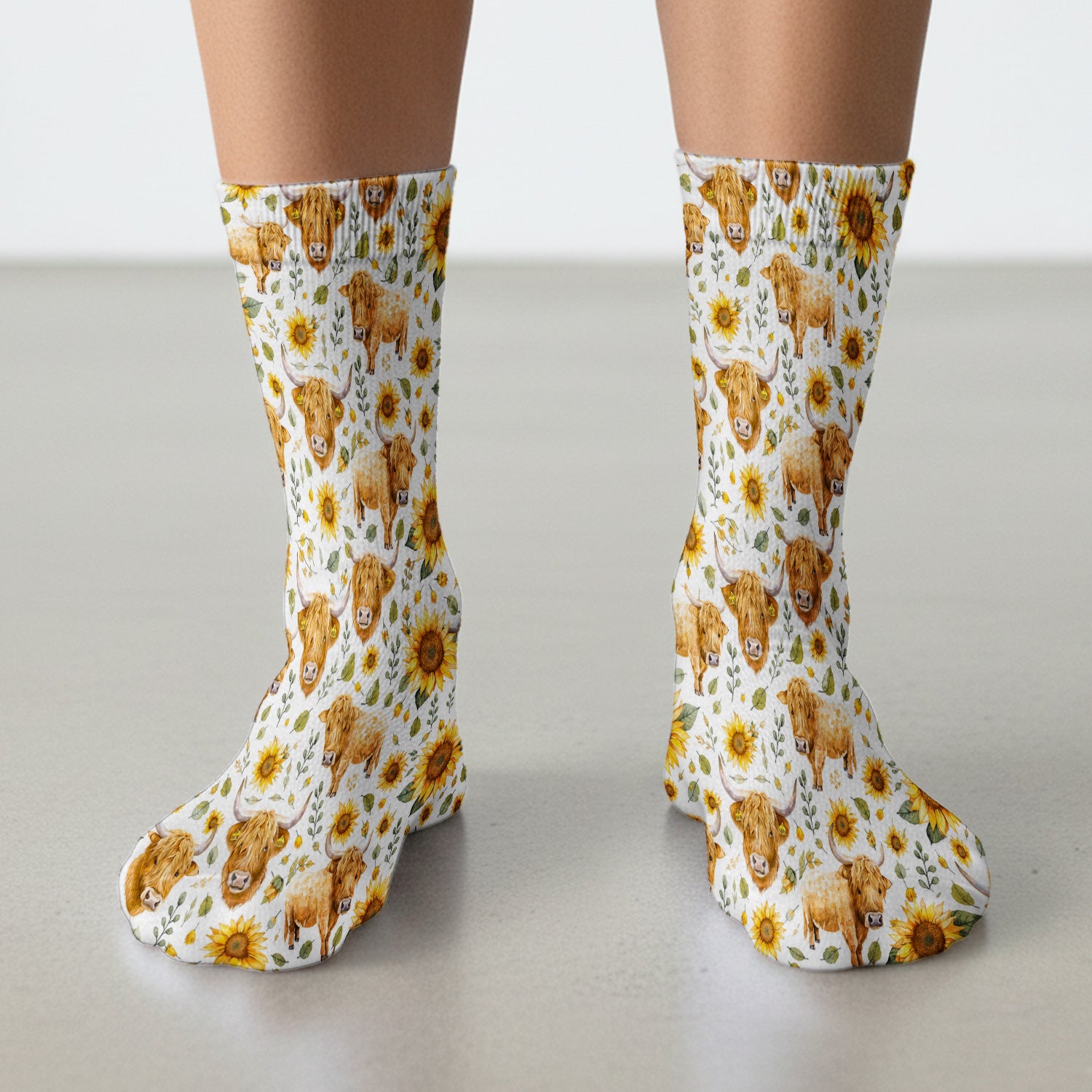 Highland Cow Sunflower Pattern Socks, Adult Socks for Men and Women