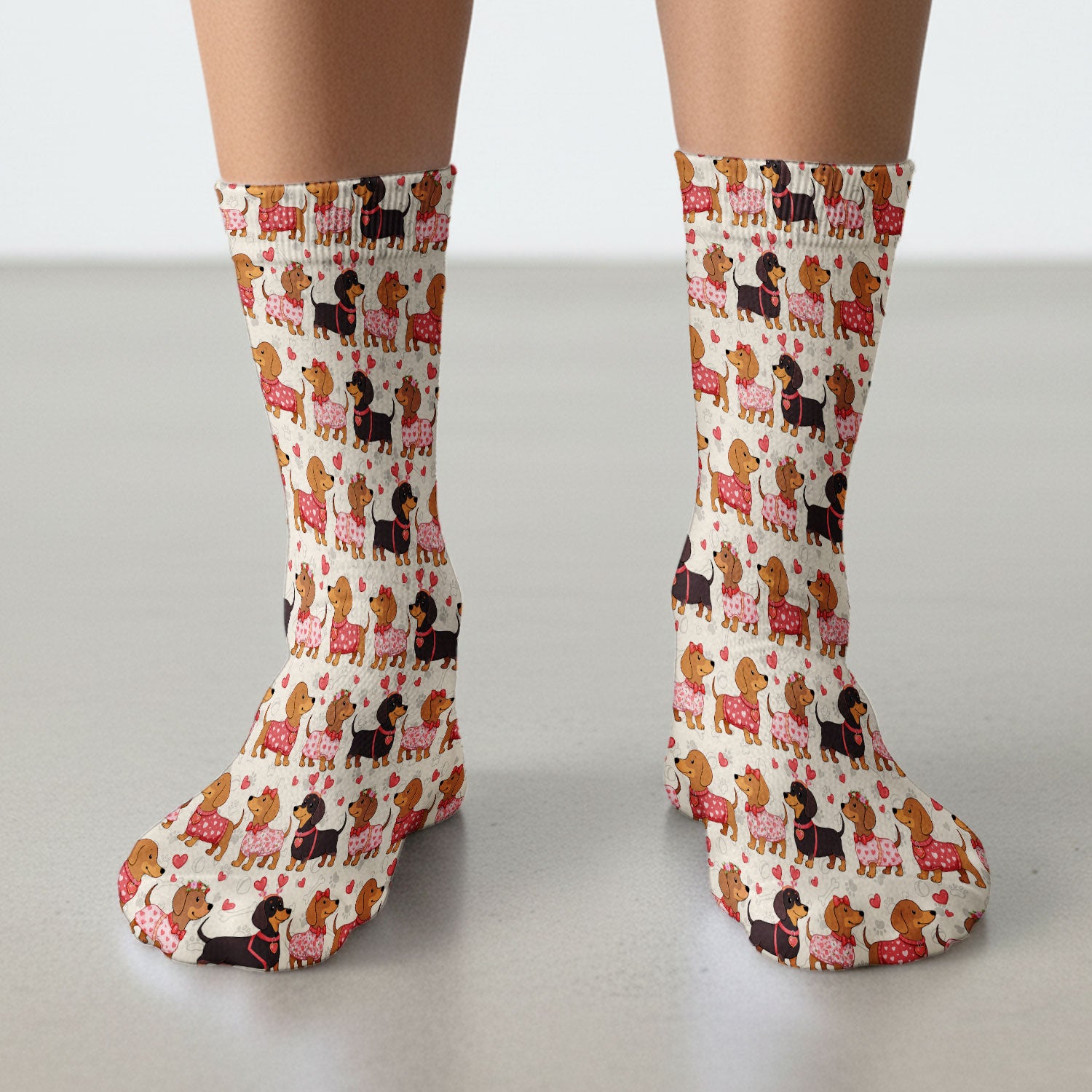 Valentine Dachshund Scrub Socks, Wiener Dog Love Pattern Nurse Sock, Breathable Fabrics Nursing Uniform