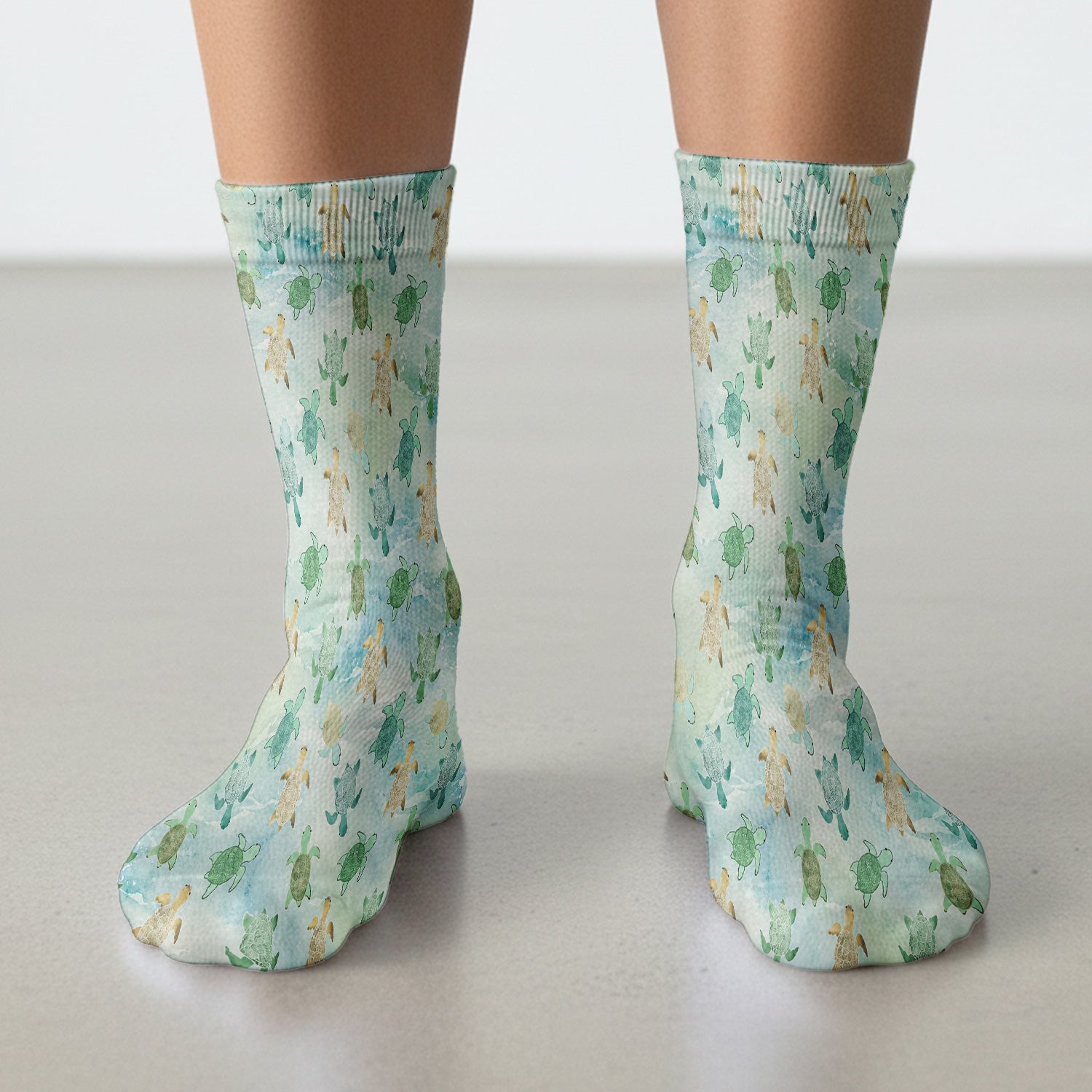 Watercolor Sea Turtle Pattern Socks, Adult Socks for Men and Women