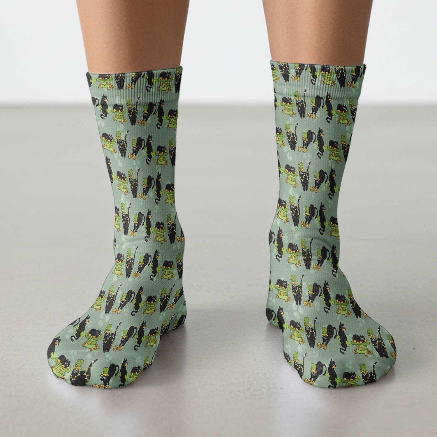 St. Patrick Black Cat Clover Print Medical Socks, Socks for Nurse Doctor