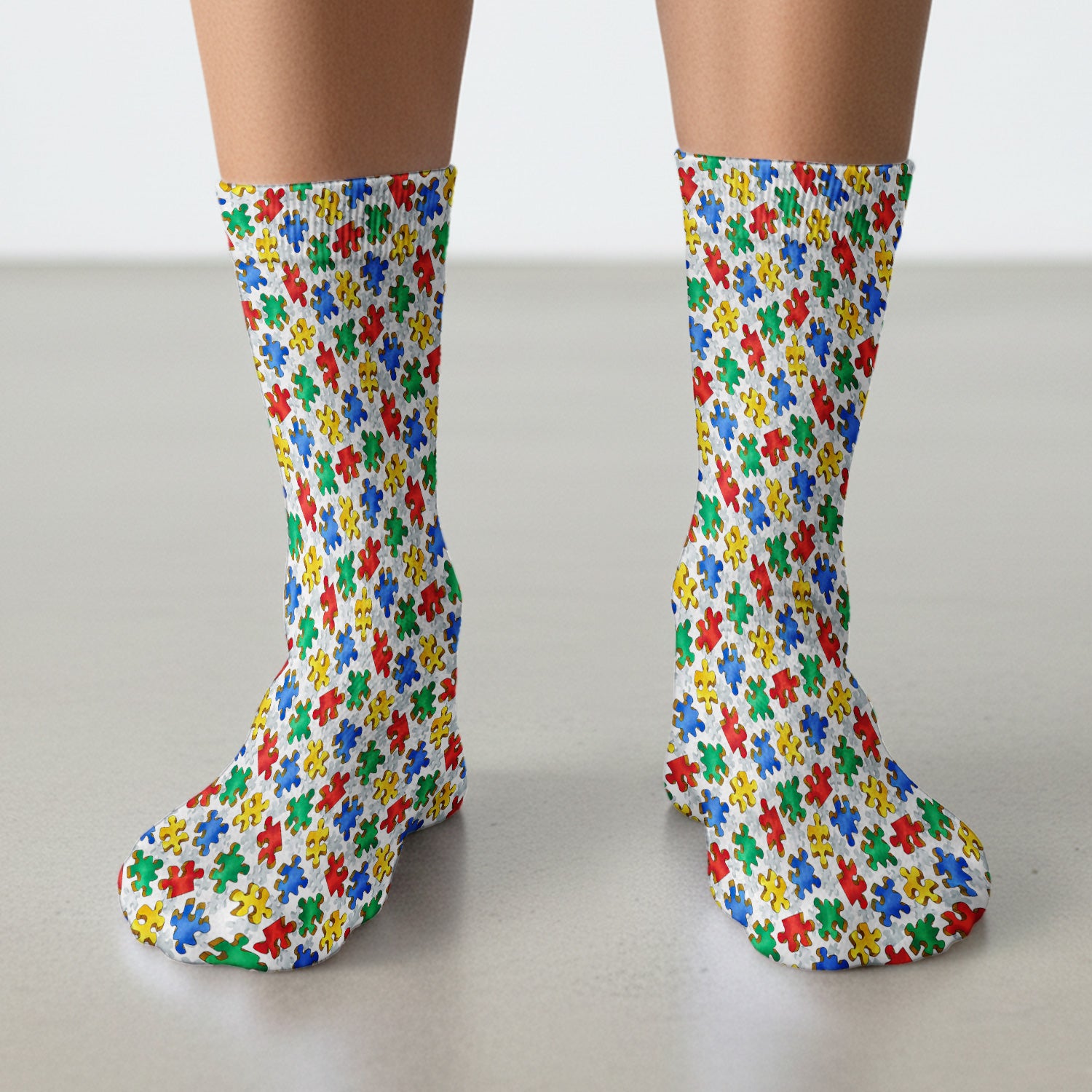 Colorful Autism Puzzle Piece Pattern Socks, Adult Socks for Men and Women
