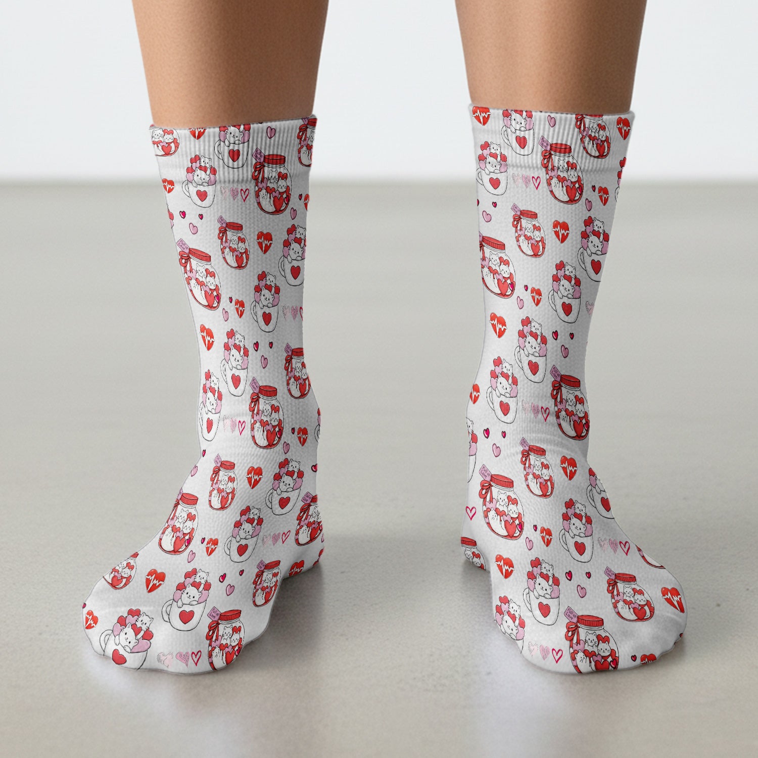 Cute Cat Valentine Nurse Socks, Socks for Nurse Doctor Breathable Fabric