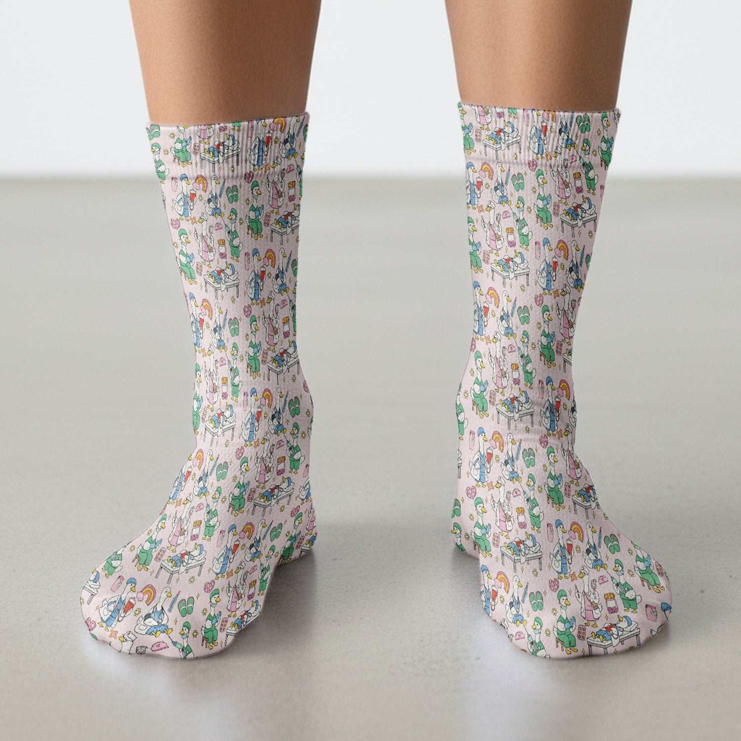 Funny Nurse Duck Medical Doodle Pattern Socks, Breathable Fabrics Medical Uniform