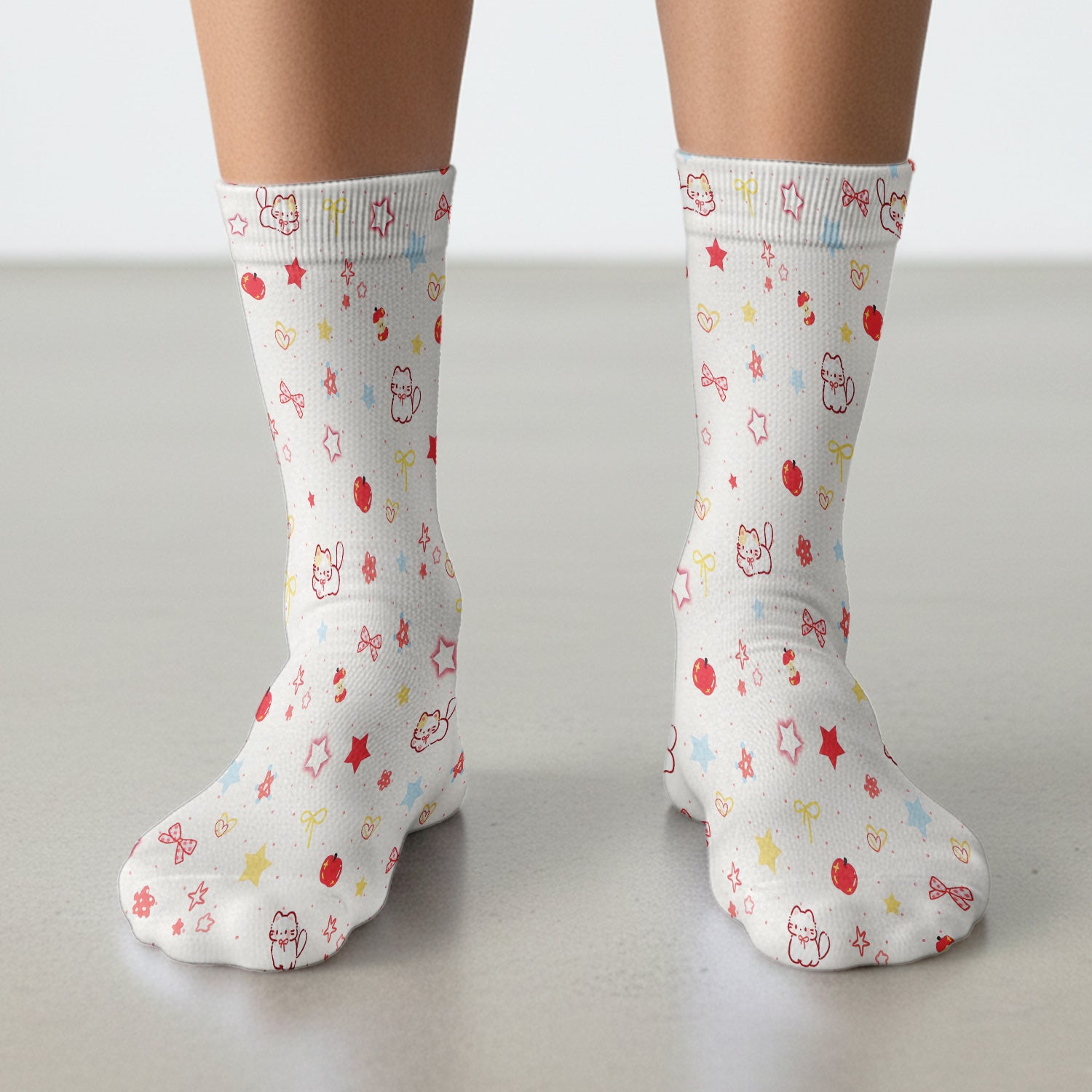 Cute Kawaii Cat Bow Star Pattern Socks, Socks for Nurse Doctor