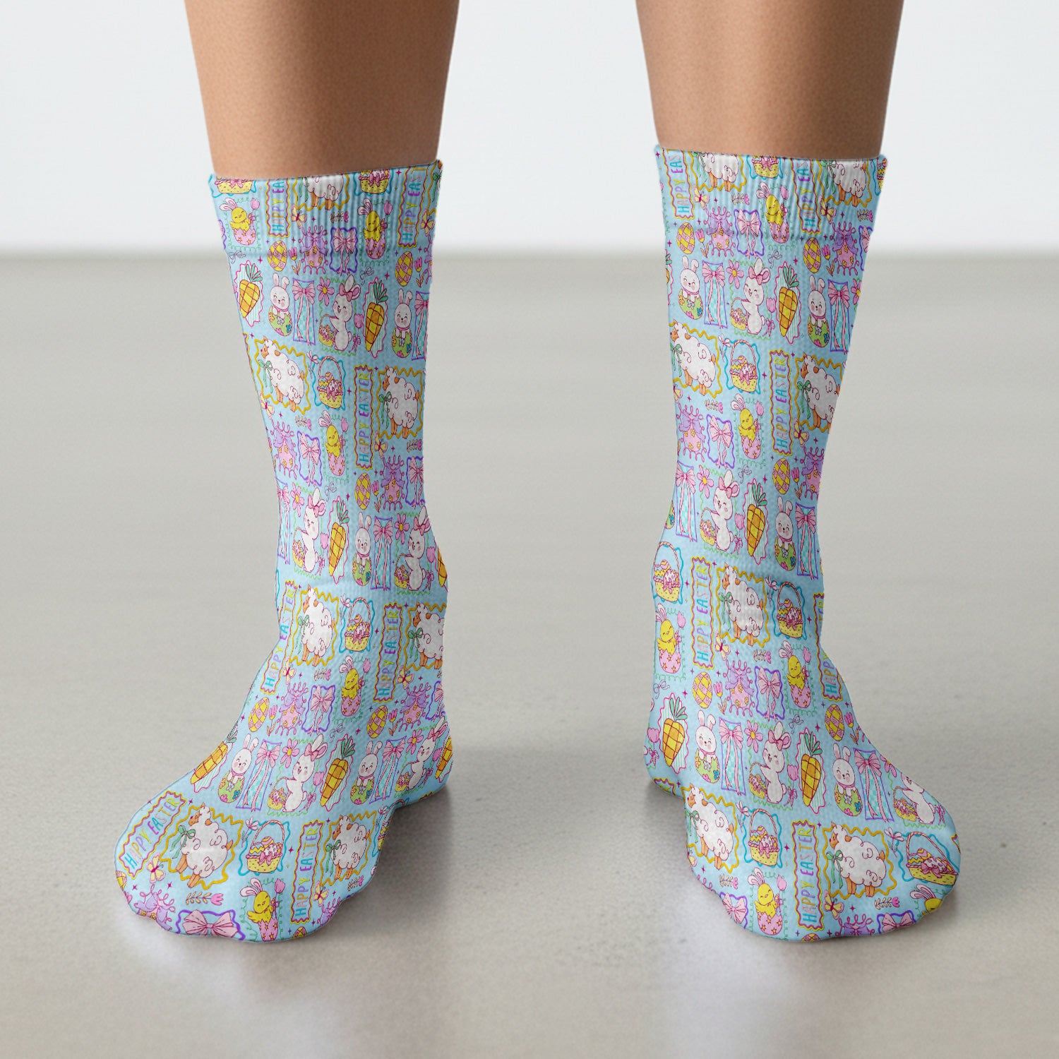 Cute Easter Bunny Egg and Bow Print Socks, Breathable Fabrics Medical Uniform