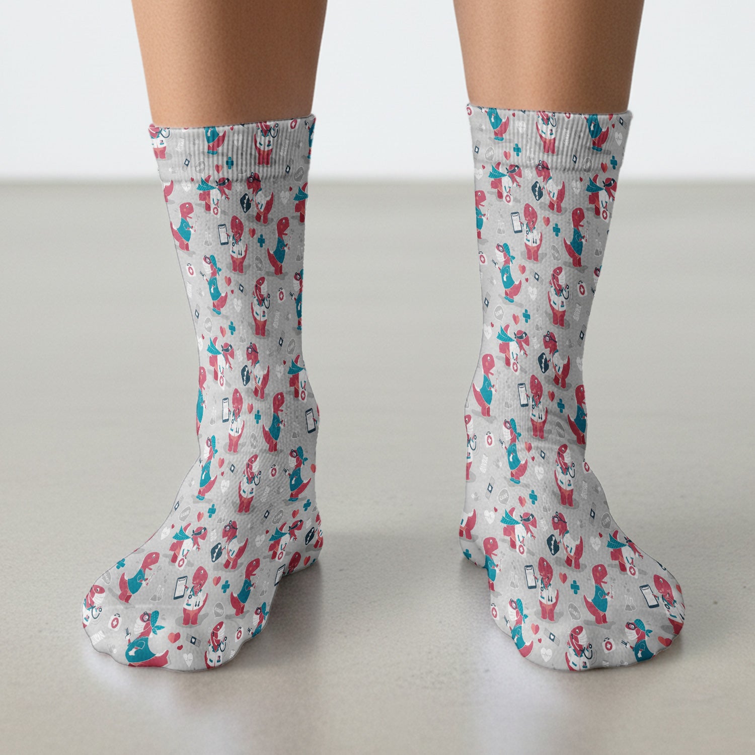 Cute Dinosaur Doctor Medical Pattern Sock, Breathable Fabrics Medical Uniform