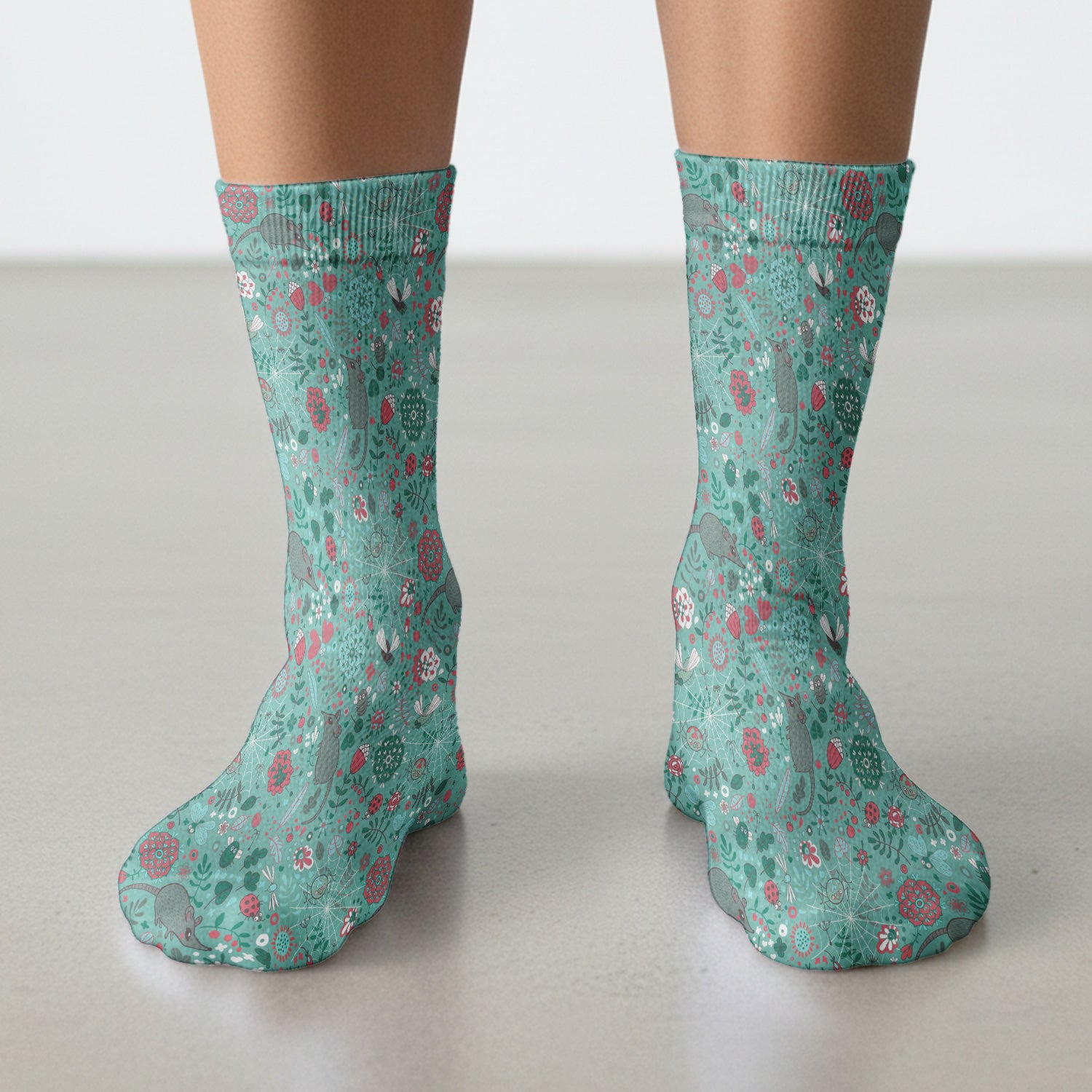 Woodland Mouse Floral Pattern Socks, Breathable Fabrics Medical Uniform