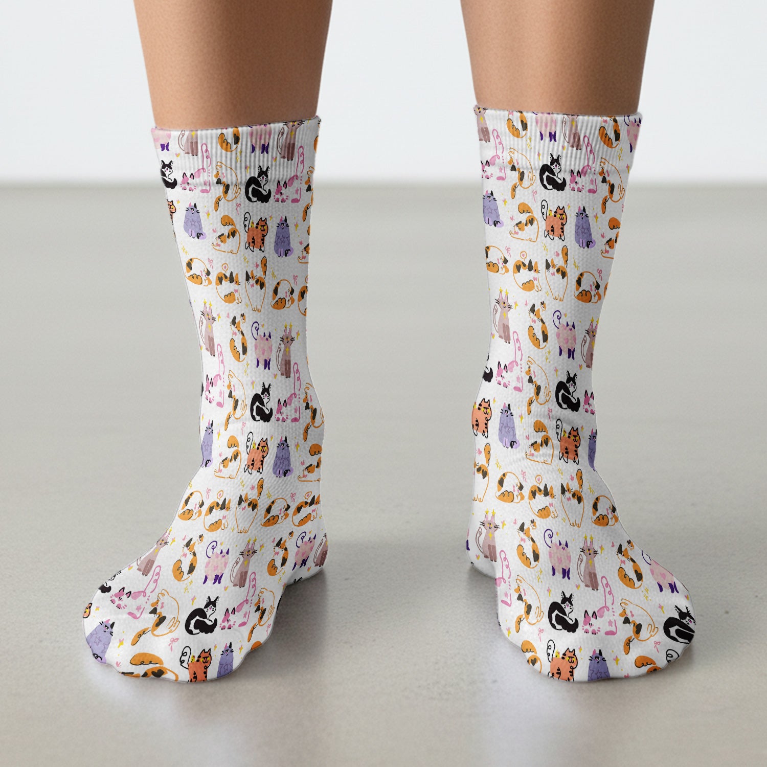 Funny Cat Pattern Scrub Socks, Cute Cats Nursing Uniform For Women