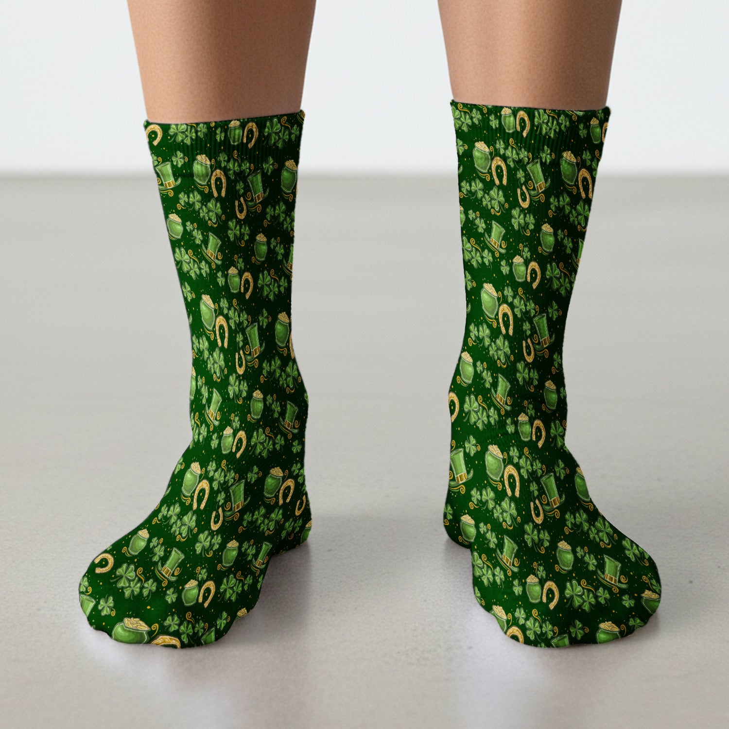 St. Patrick Shamrock Pattern Socks, Adult Socks for Men and Women