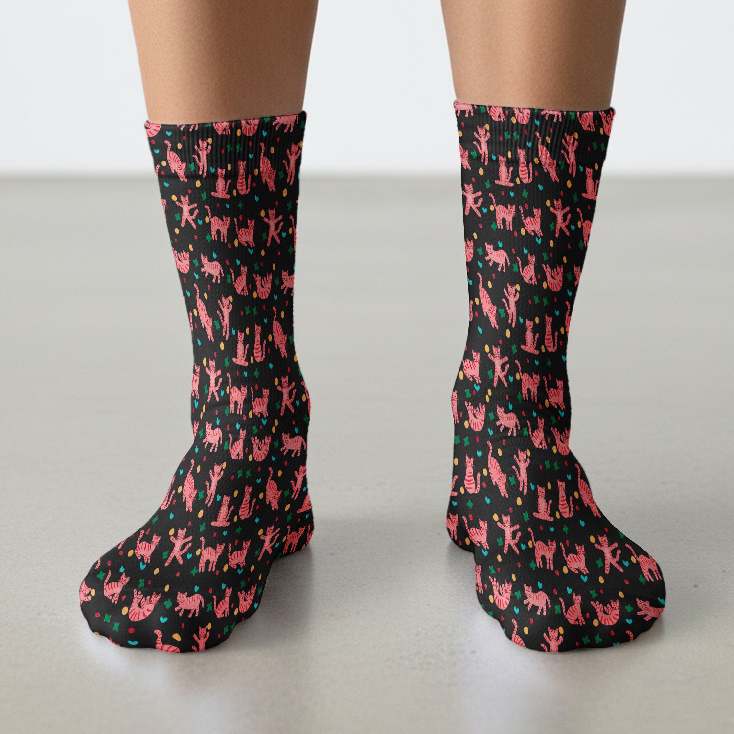 Cute Pink Cat Pattern Medical Socks, Adult Socks for Men and Women