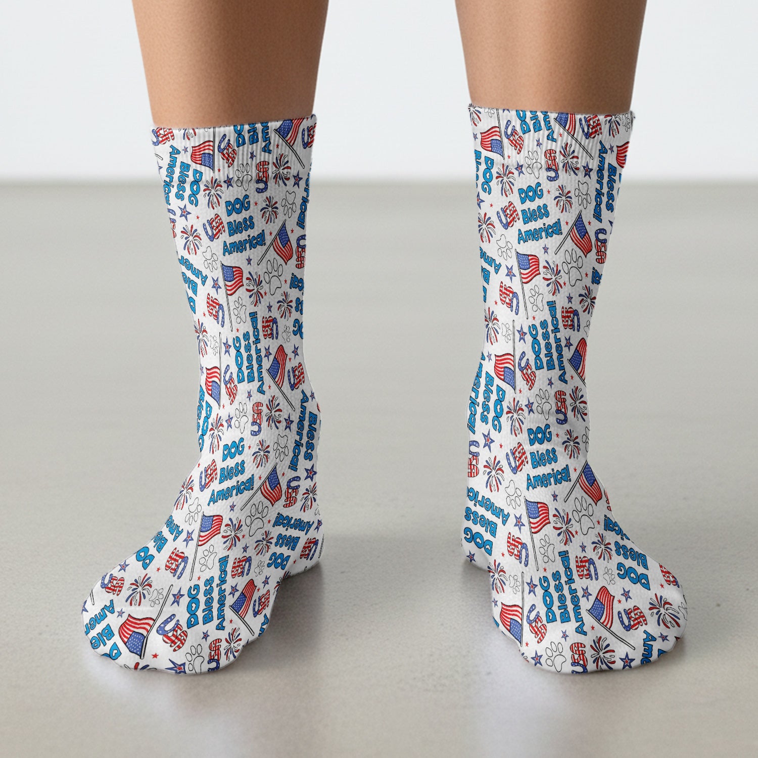 Funny Patriotic Dog Bless America Flag Pattern Socks, Breathable Fabrics Medical Uniform