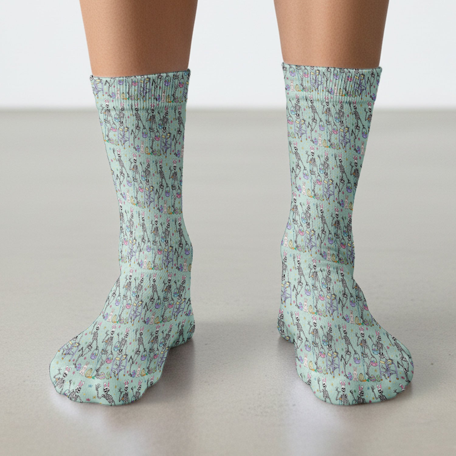 Fun Skeleton Bunny Easter Print Socks, Breathable Fabrics Medical Uniform