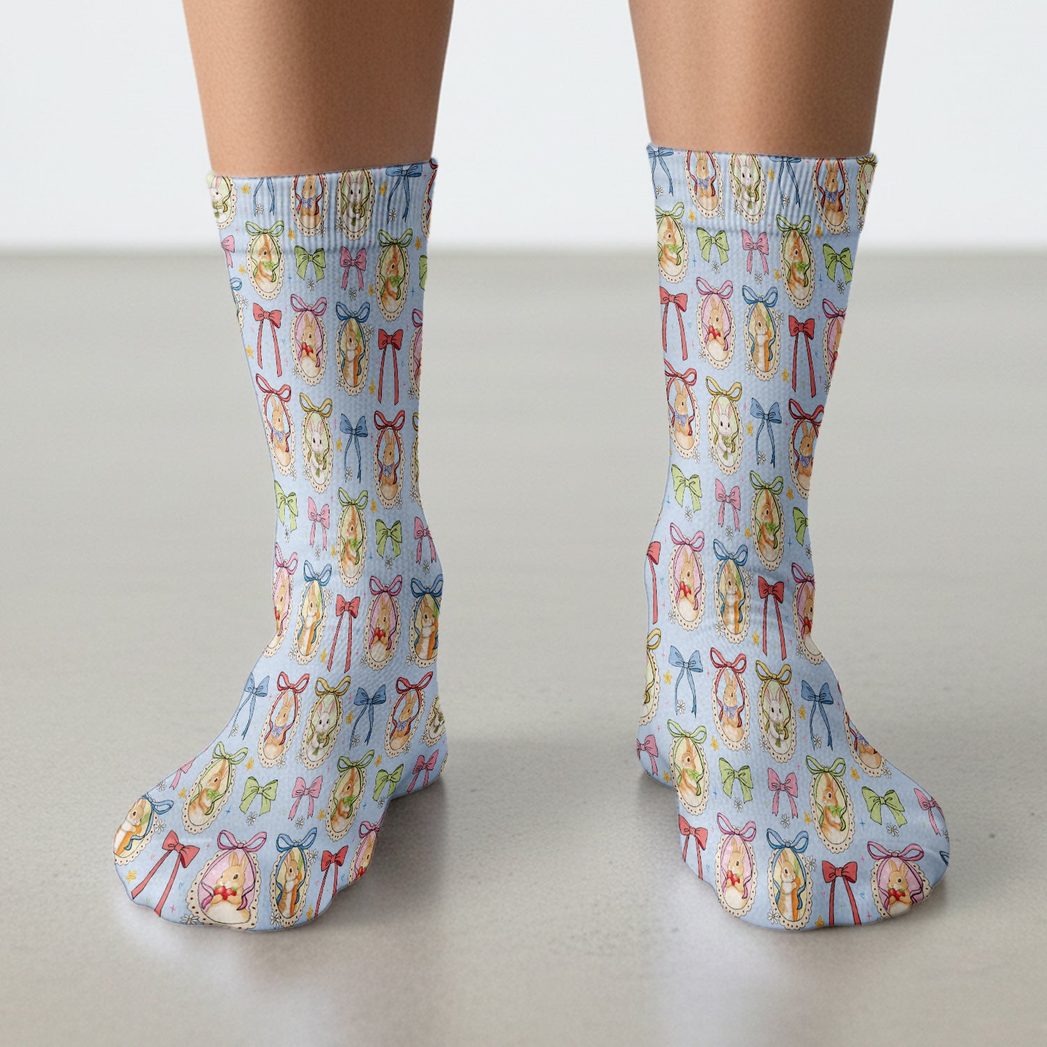 Cute Easter Bunny Cameo Colorful Bow Patternl Socks, Socks for Nurse Doctor