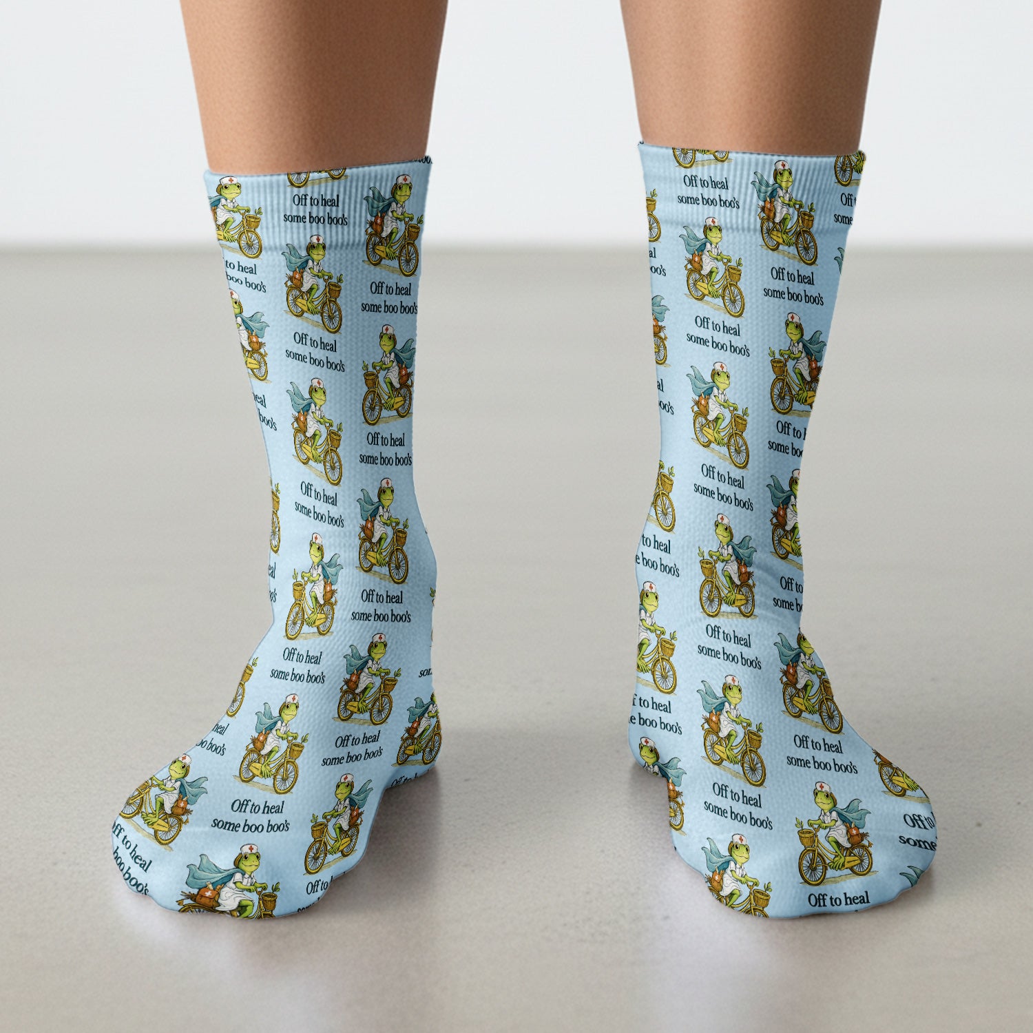 Funny Frog Nurse Cycling Pattern Socks, Breathable Fabrics Medical Uniform