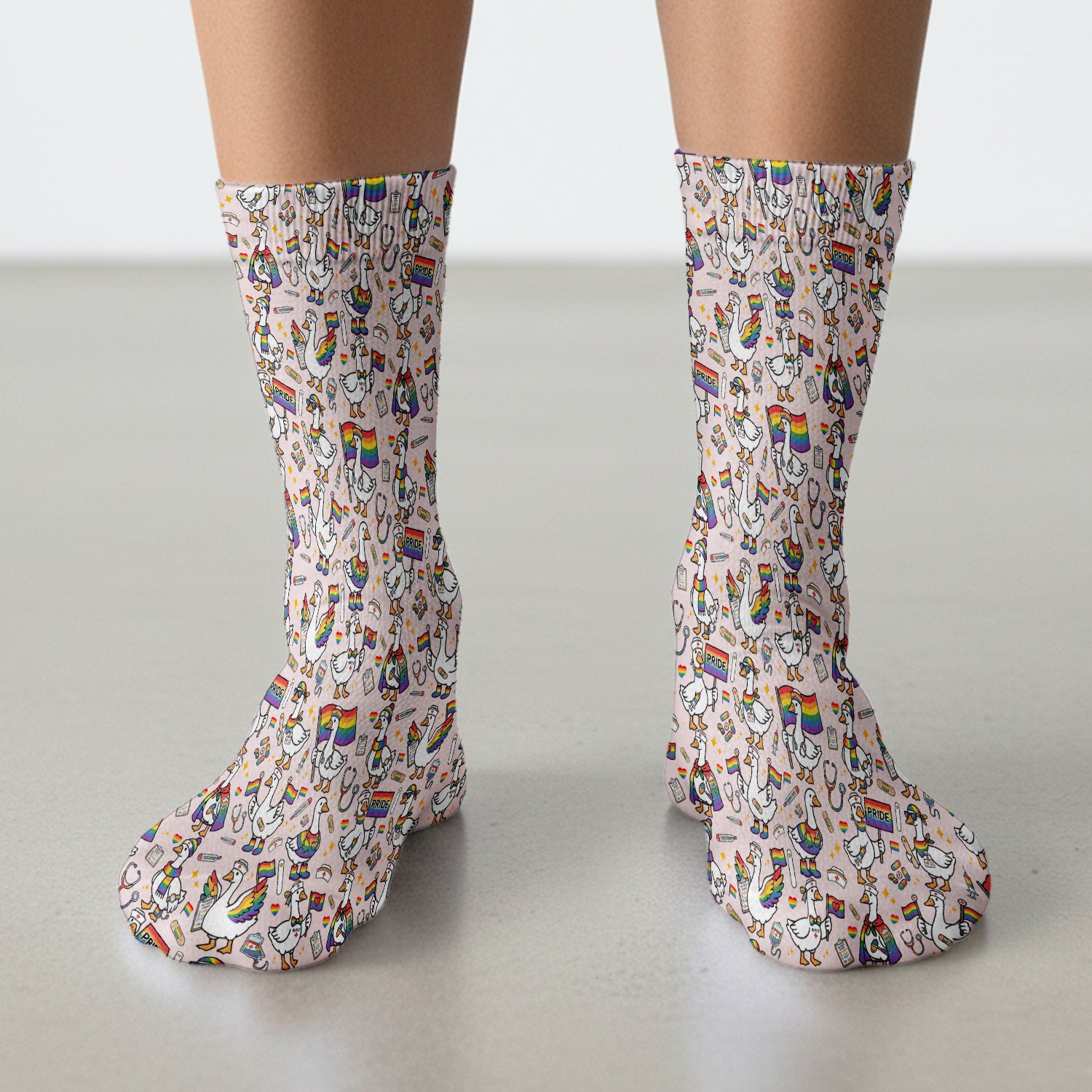 LGBT Pride Nurse Duck Pattern Socks, Breathable Fabrics Medical Uniform