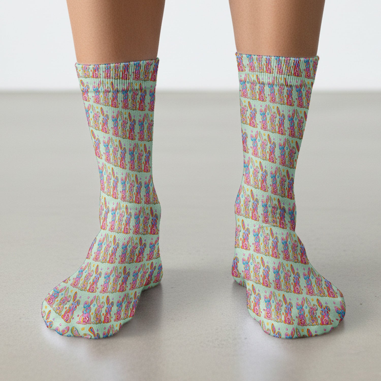 Cute Pastel Bunny Floral Patternt Socks, Breathable Fabrics Medical Uniform