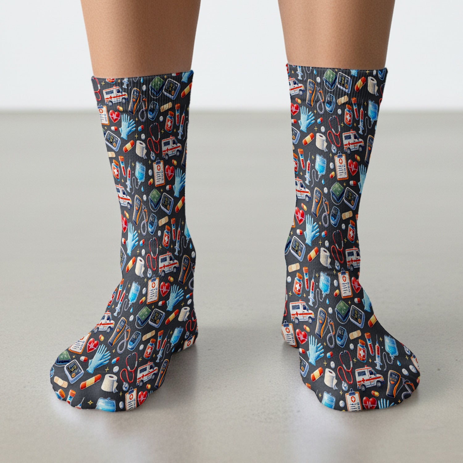 Medical Tools Pattern Ambulance Stethoscope Socks, Socks for Men and Women