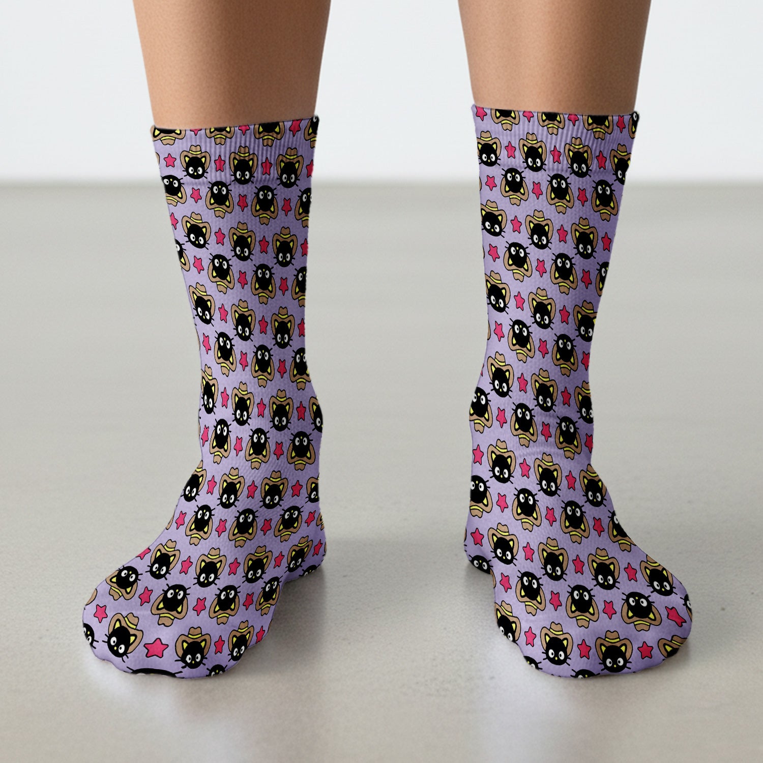 Cute Cartoon Cowboy Cat Pattern Socks, Socks for Nurse Doctor