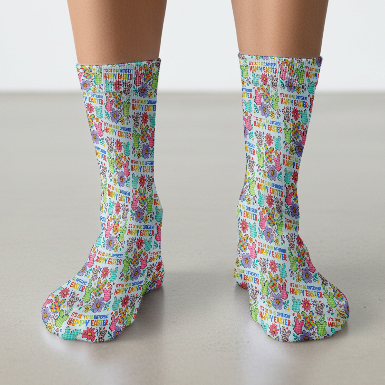 Happy Easter Bunny Floral Print Socks, Breathable Fabrics Medical Uniform