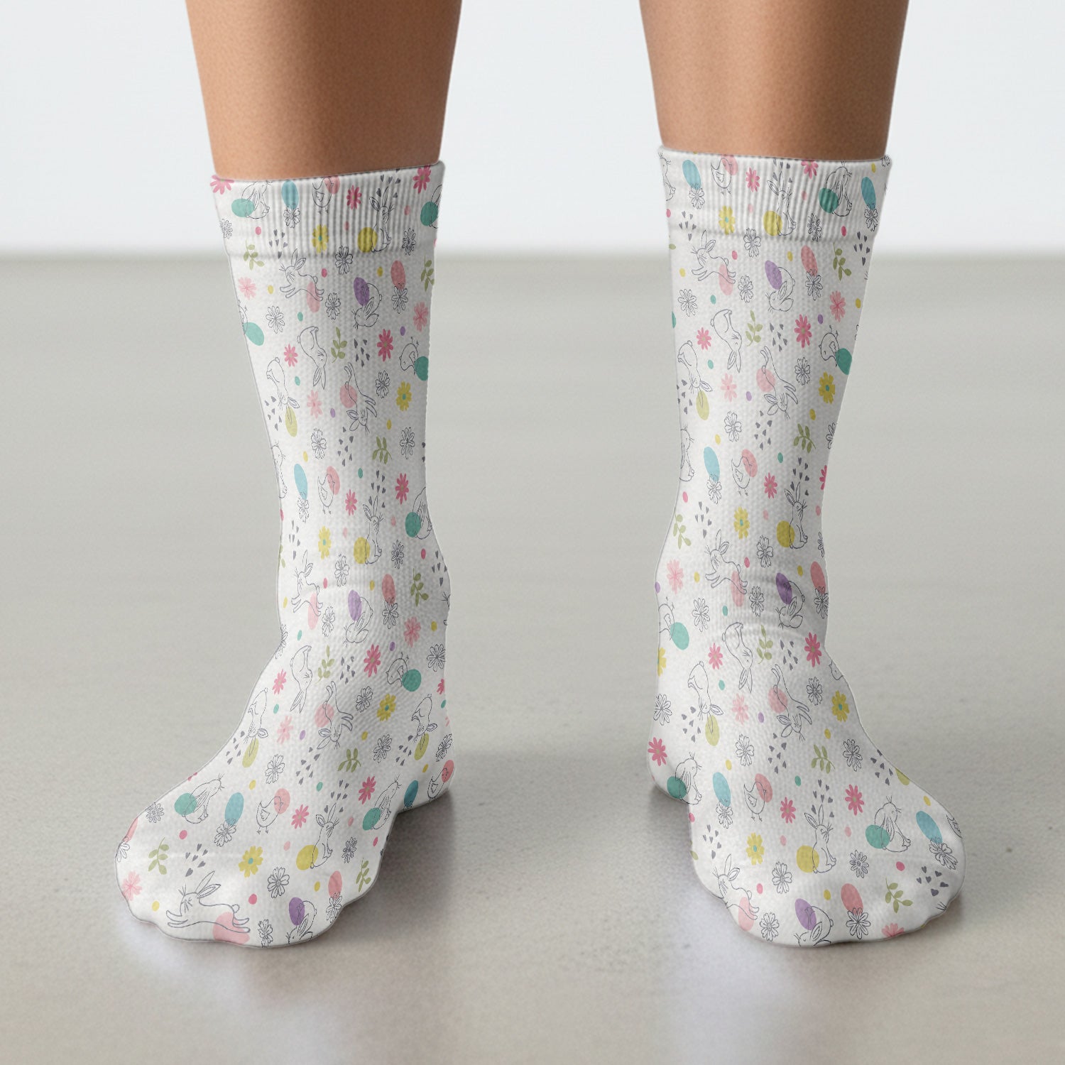 Whimsical Easter Bunny Eggs Pattern Socks, Breathable Fabrics Medical Uniform