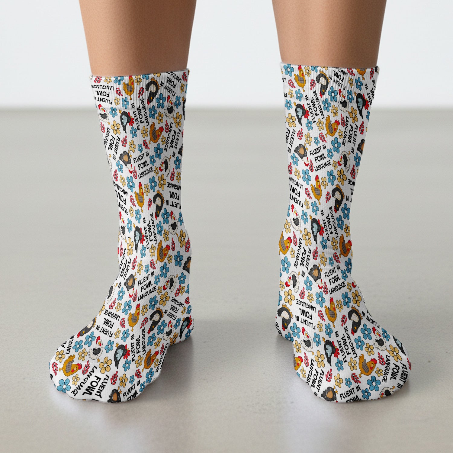 Funny Chicken Fluent in Fowl Language Pattern Socks, Breathable Fabrics Medical Uniform