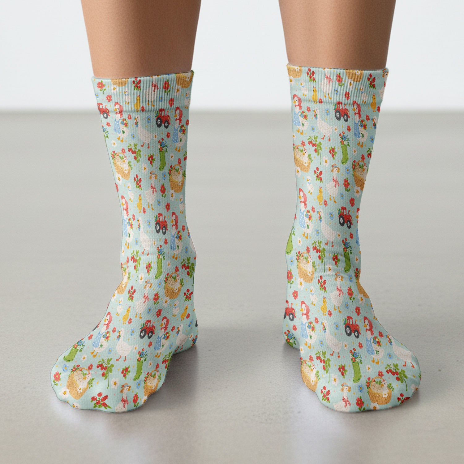 Farm Duck Chicken Tractor Flower Basket Socks, Breathable Fabrics Medical Uniform