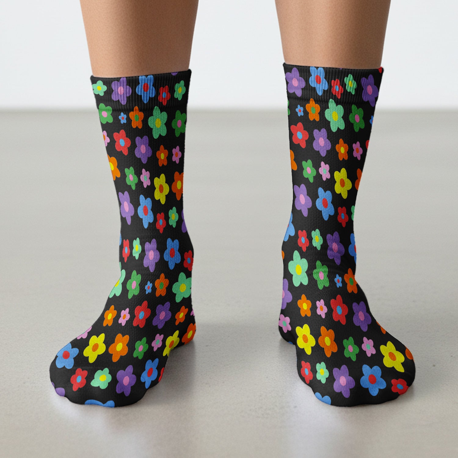 Colorful Retro Flower Pattern Print Socks, Breathable Fabrics Medical Uniform