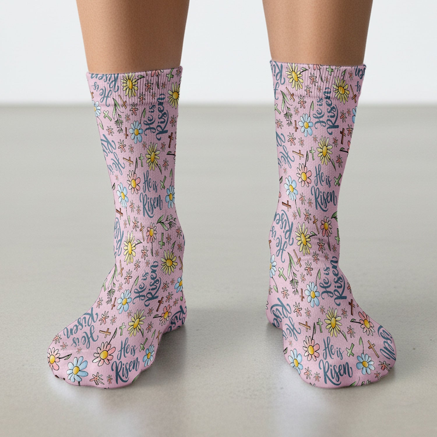 He Is Risen Cross Flower Pattern Socks, Adult Socks for Men and Women
