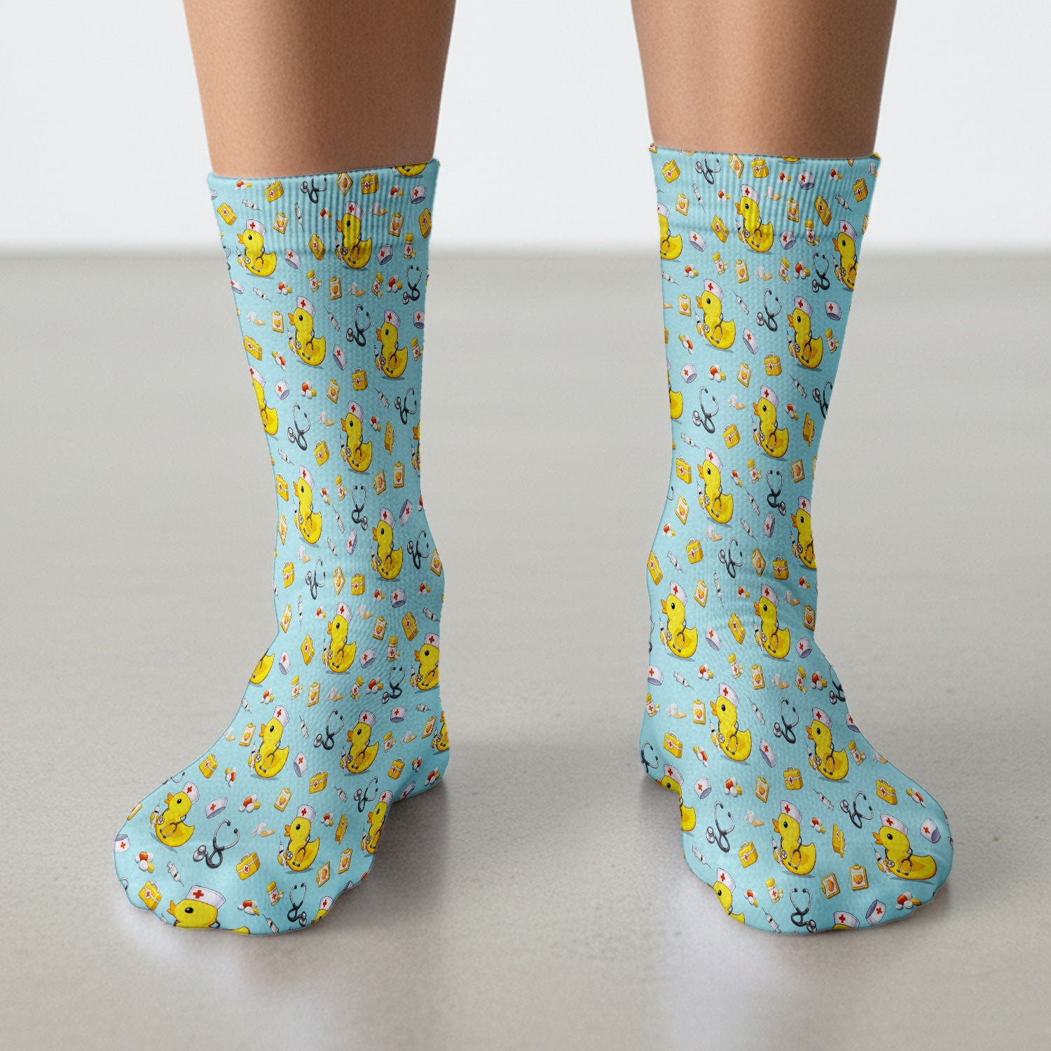 Playful Medical Duck Print Medical Socks, Breathable Fabrics Medical Uniform