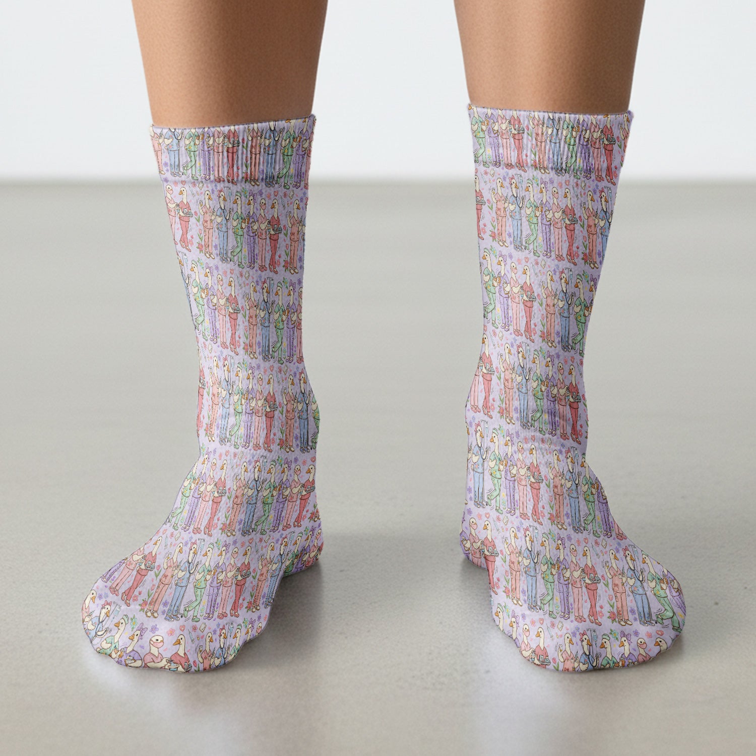 Goose Characters Floral Medical Team Uniform Pattern Socks, Breathable Fabrics Medical Uniform
