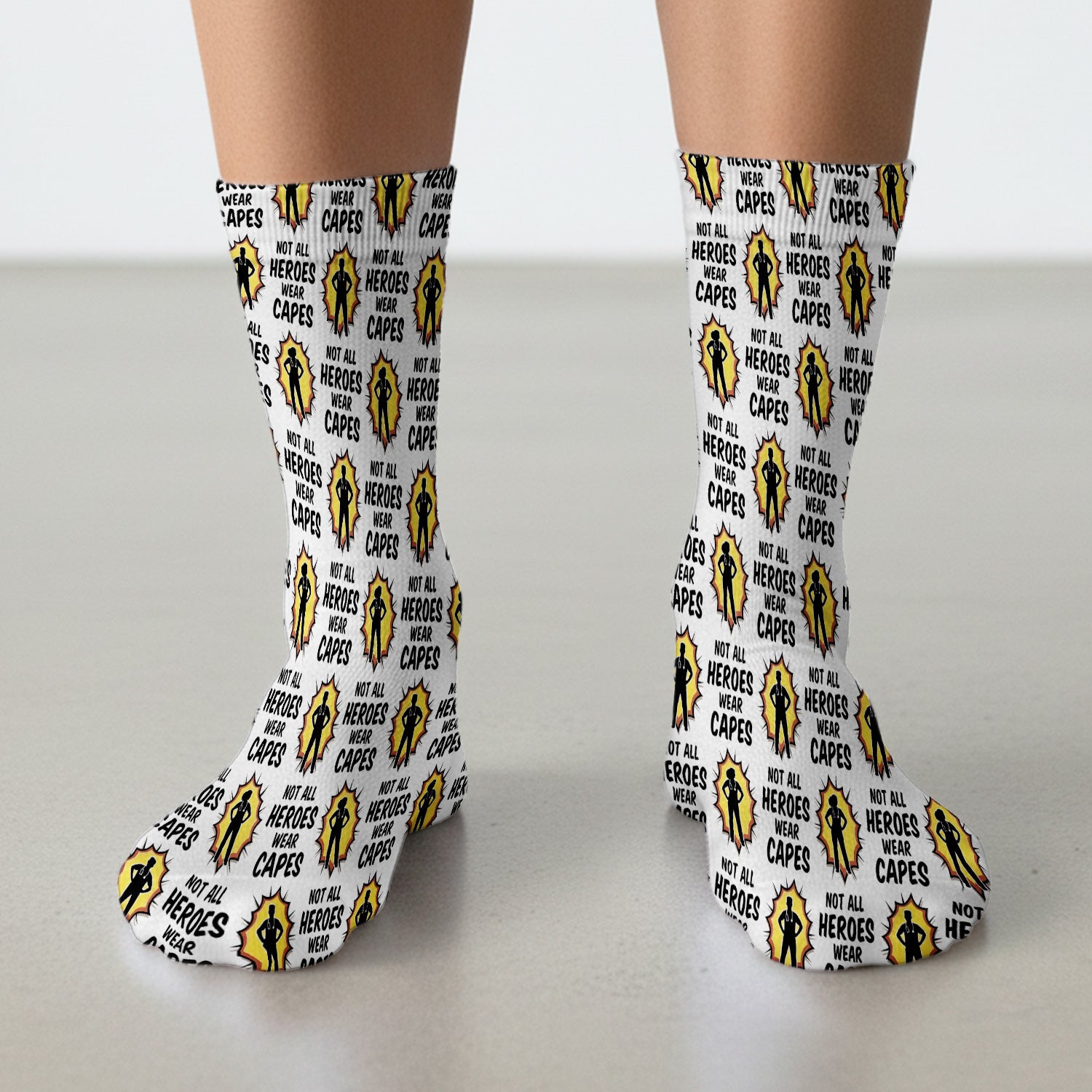 Not All Heroes Wear Capes Nurse Pattern Socks, Breathable Fabrics Medical Uniform