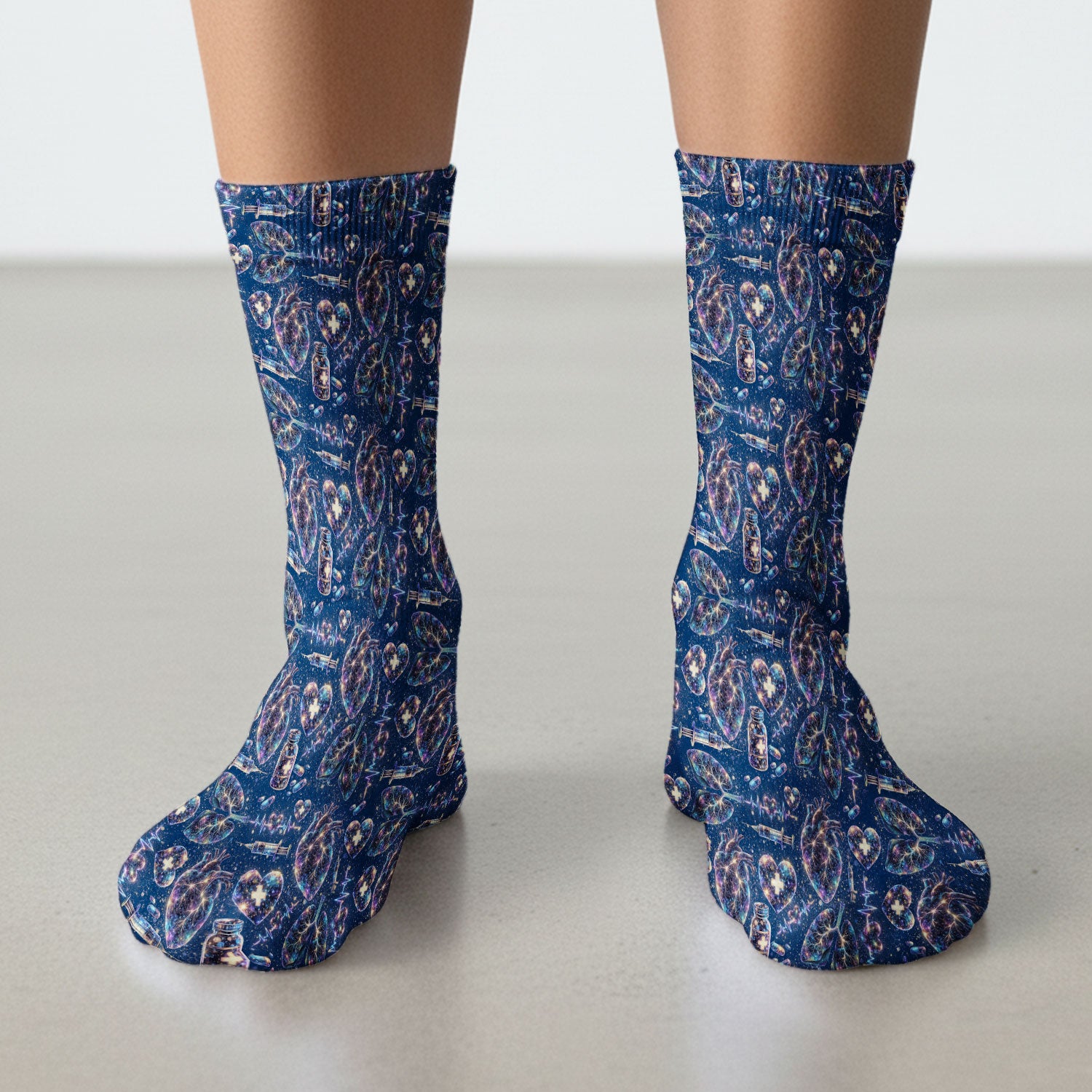 Galaxy Anatomical Heart Lung Syringe Print Socks, Breathable Fabrics Medical Uniform