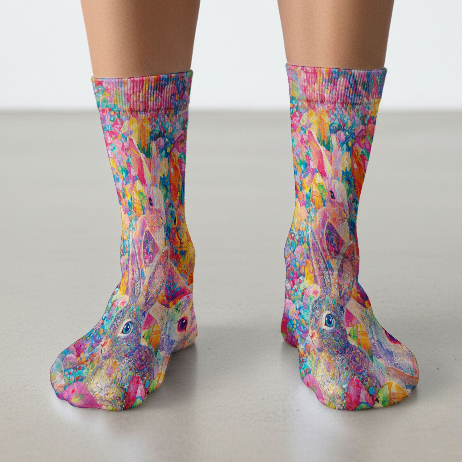 Colorful Artistic Bunny Print Medical Socks, Breathable Fabrics Medical Uniform
