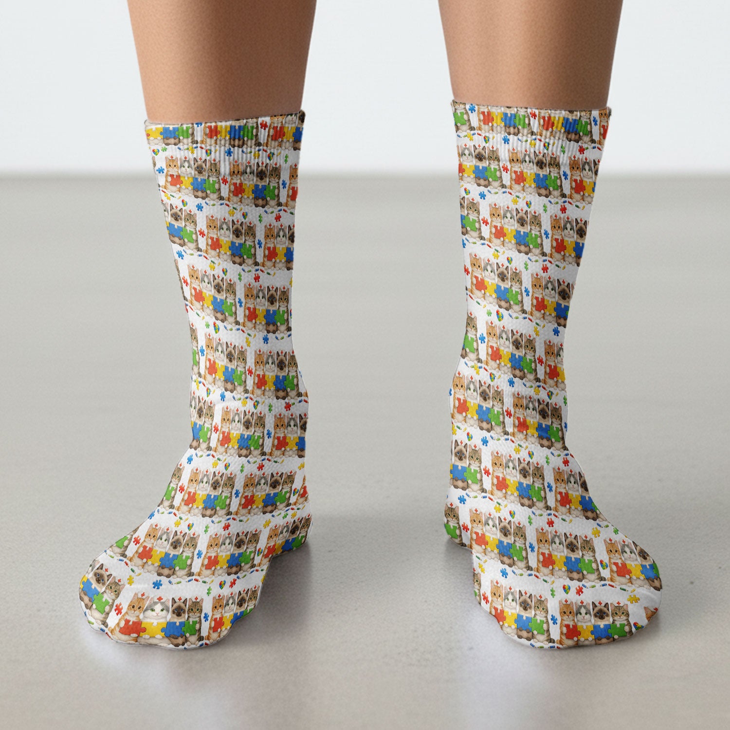 Autism Awareness Nurse Scrub Socks, Cat Autism Pattern Nurses Sock, Comfortable Uniform Scrubs For Nursing
