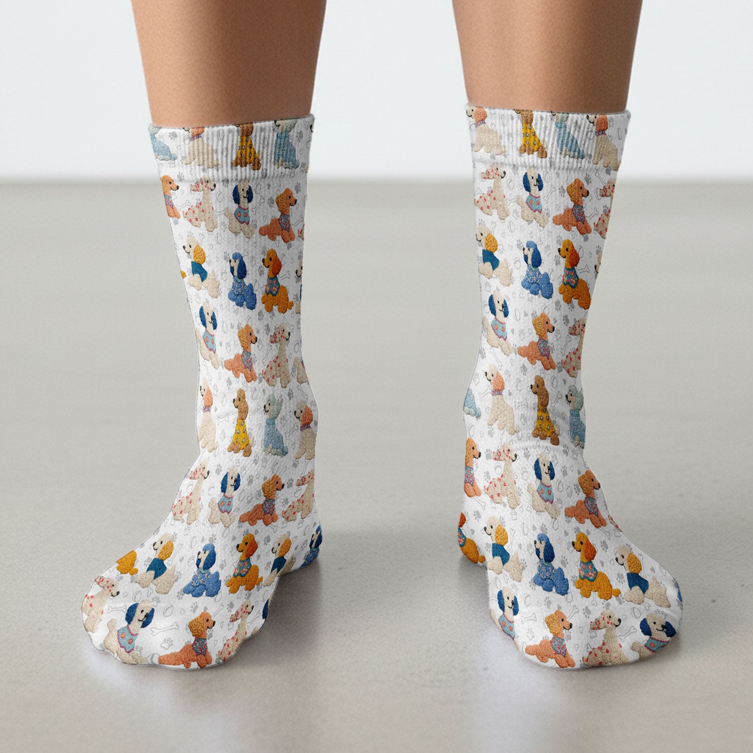 Cute Colorful Poodle Pattern Socks, Breathable Fabrics Medical Uniform