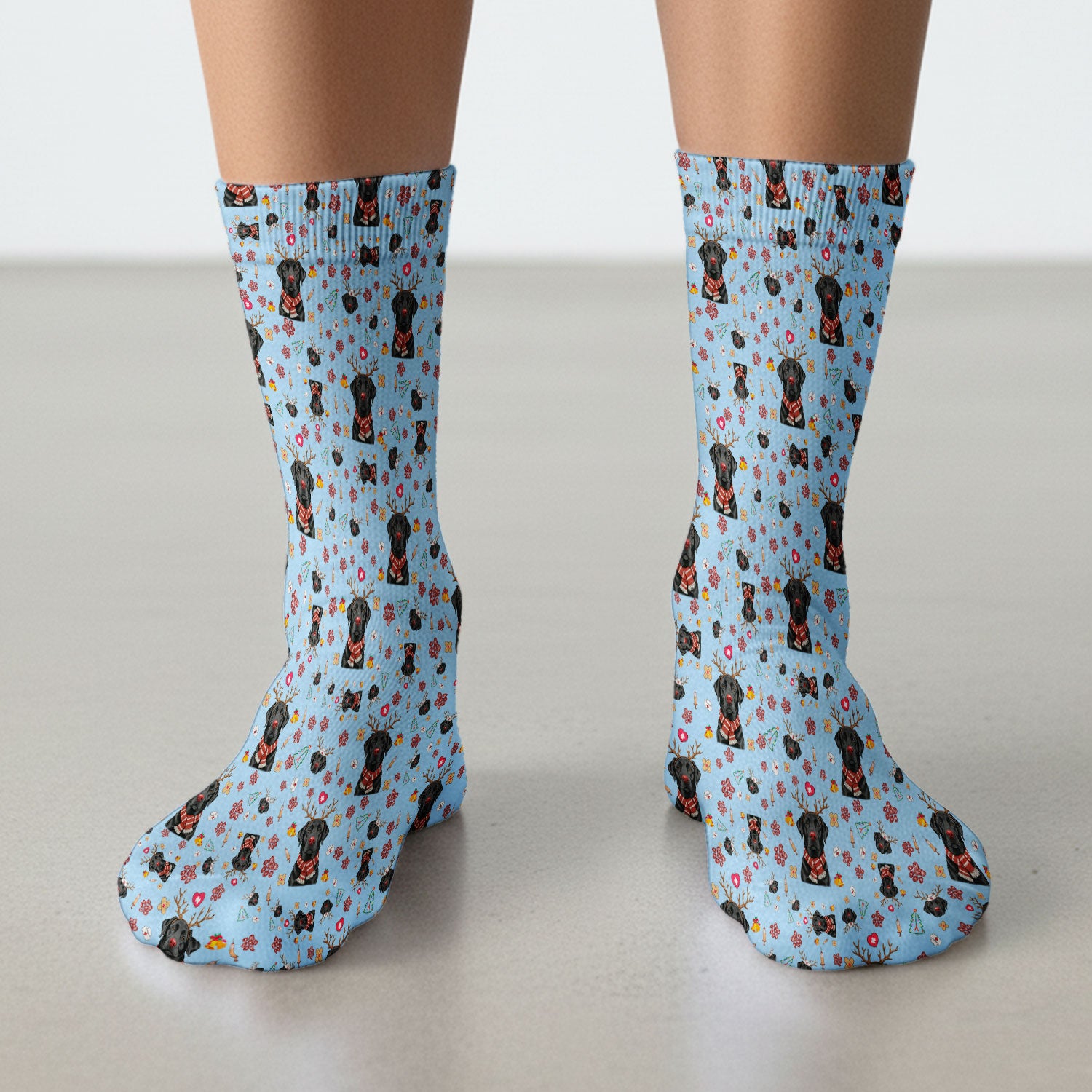 Funny Black Lab Reindeer Socks for Nurse Doctor - Christmas Puppy Adult Socks for Men and Women